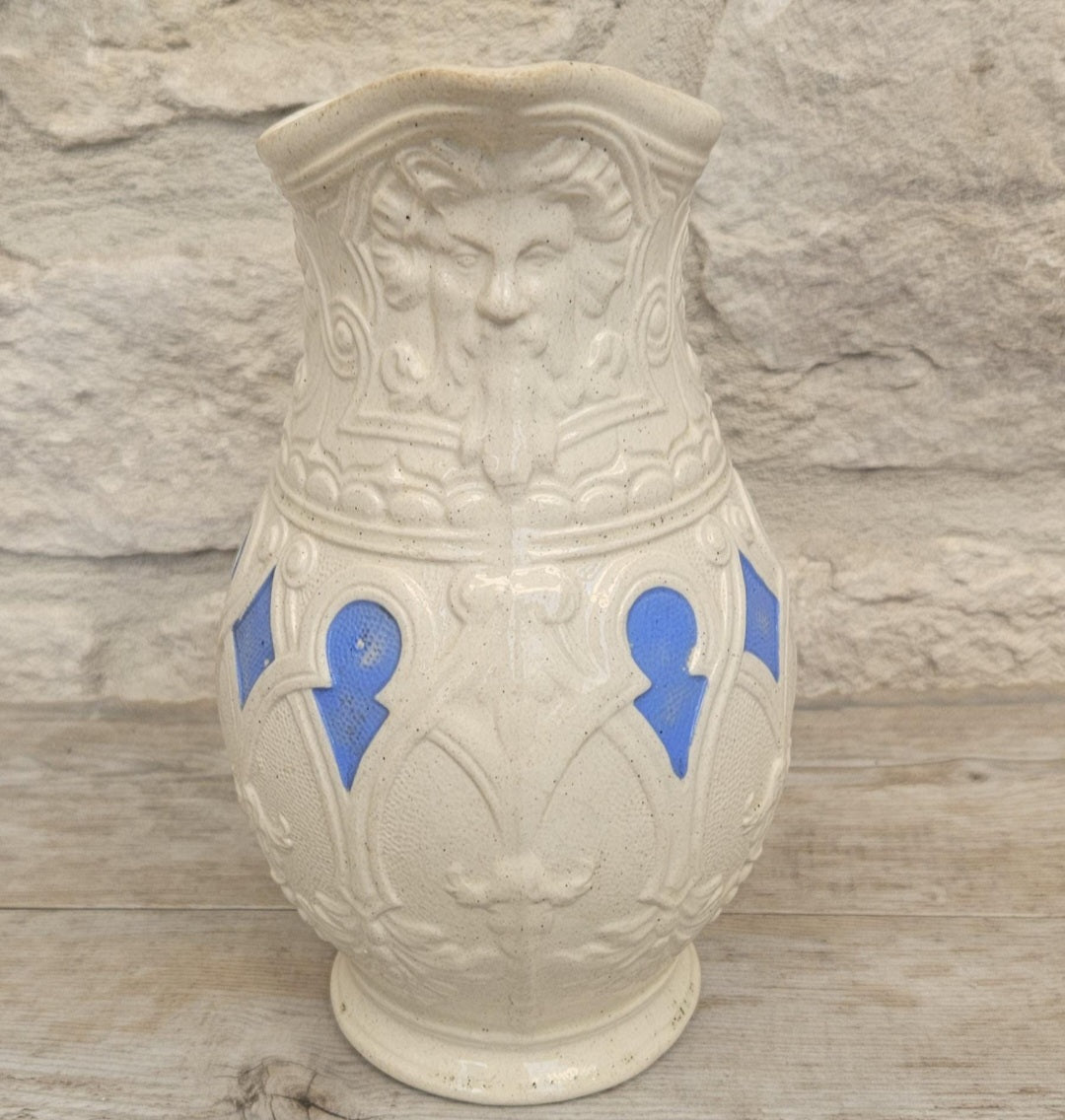 Antique Victorian Parian Ware Jug Blue Cream Pitcher Decorative Aesthetic Movement Collectible Cottage Decor
