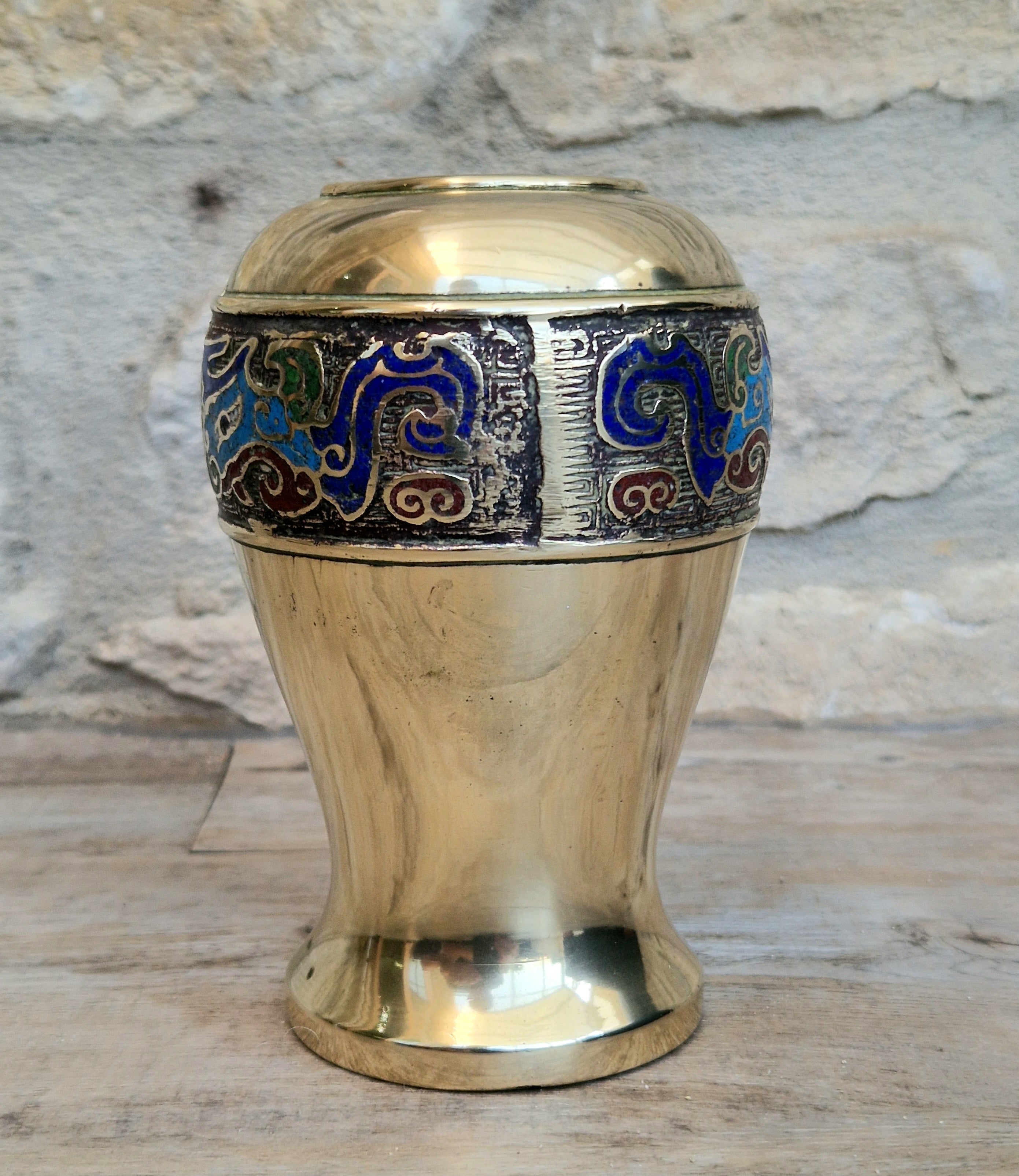 Chinese Late Qing Champleve Enamelled Bronze Small Vase 19th Century Antique