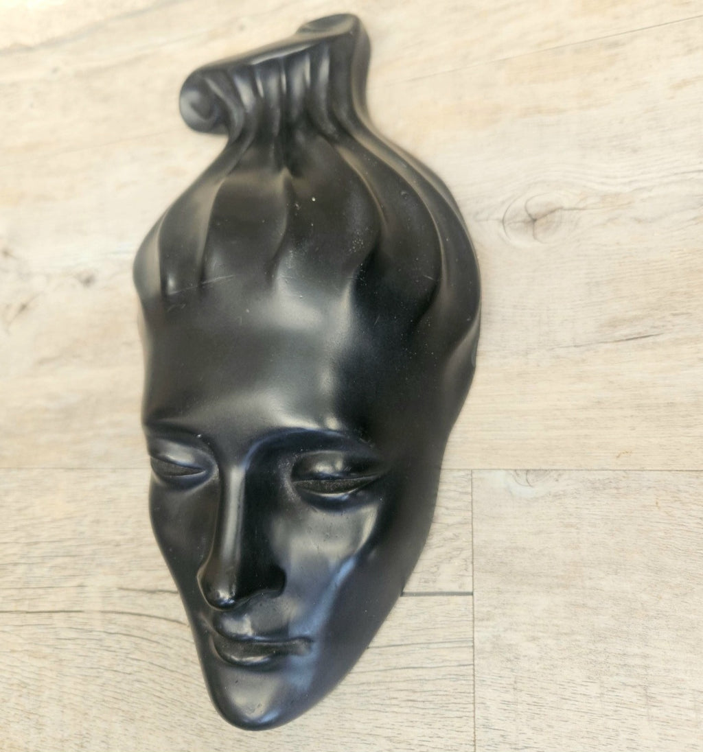 Midecentury Ceramic Female Face Mask Wall Plaque Art Female Face Sculpture Wall Art Decor