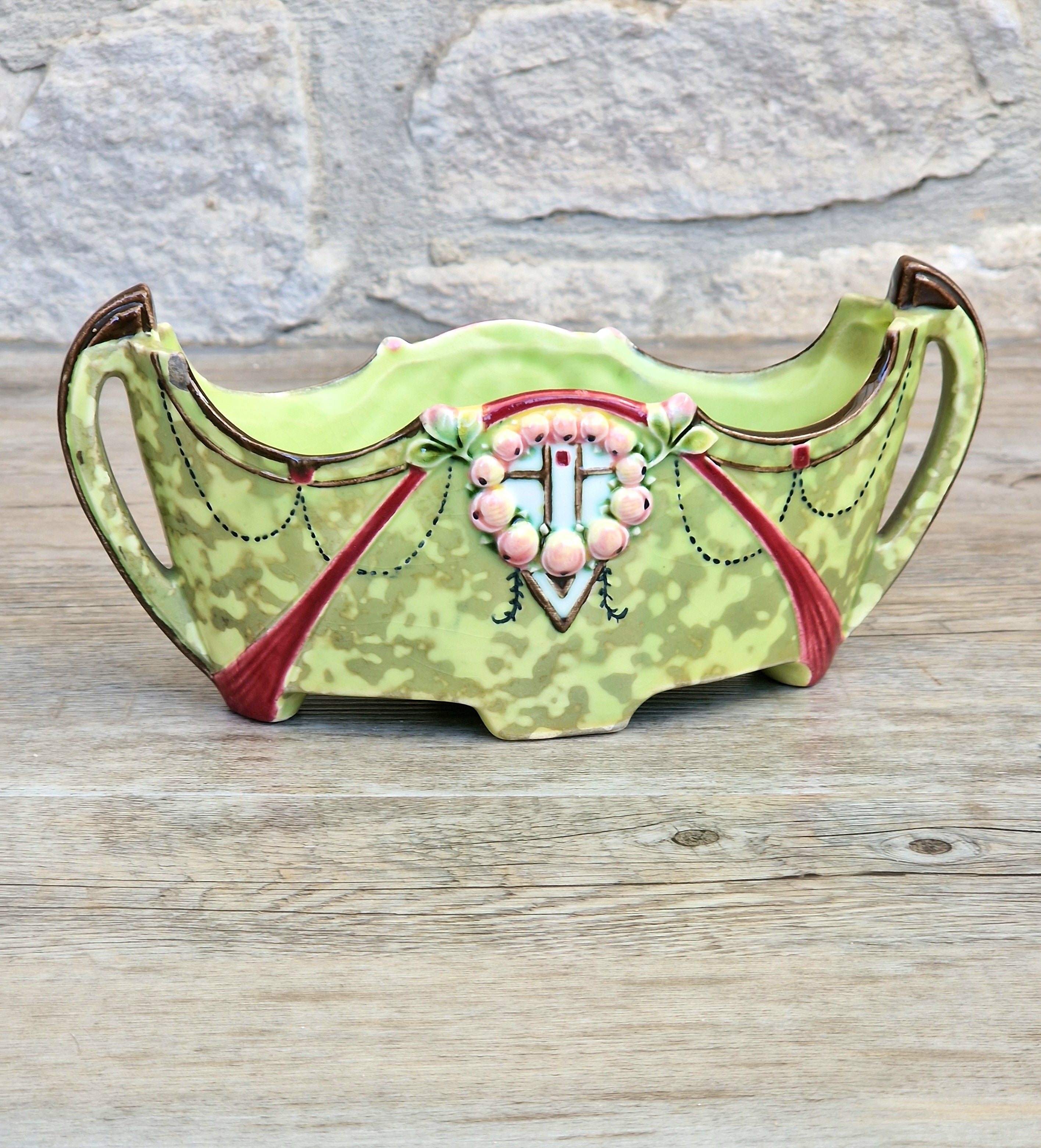 Art Nouveau Duxer Babotine Planter: Antique Hand-Painted Jardiniere