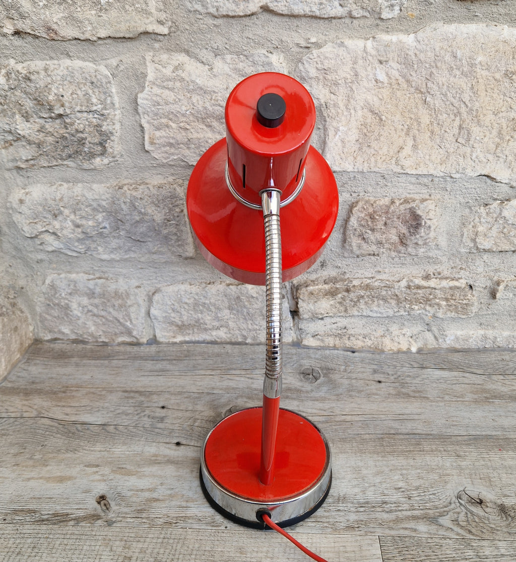 1980s Cherry Red Desk Lamp: Mid Century Space Age Flexible Lamp