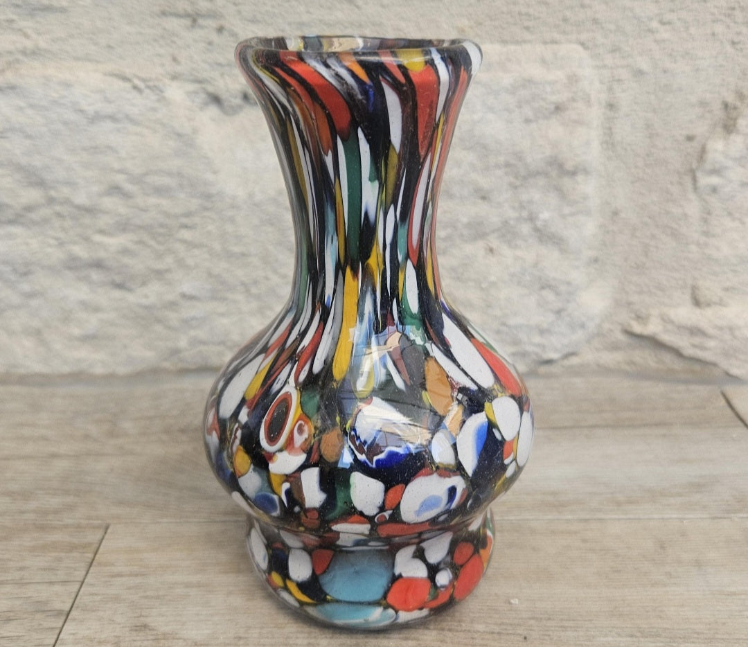 Vintage Italian Fratelli Toso Murano Vase 13cm Tall Multicoloured Hand Blown