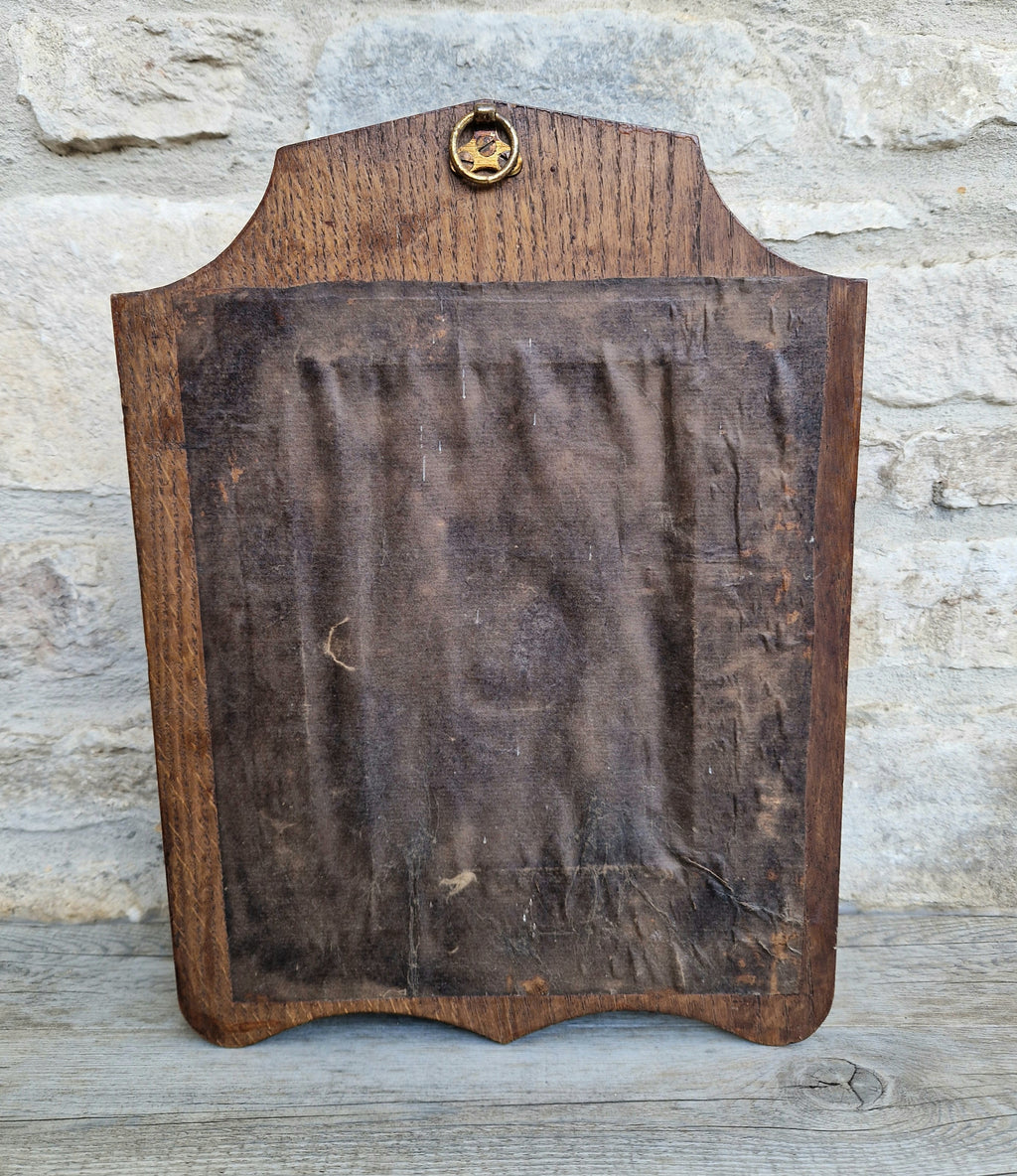 English Oak Arts & Crafts Wall Mirror Bevelled And Beaded Antique Mirror With Shelf And Hooks