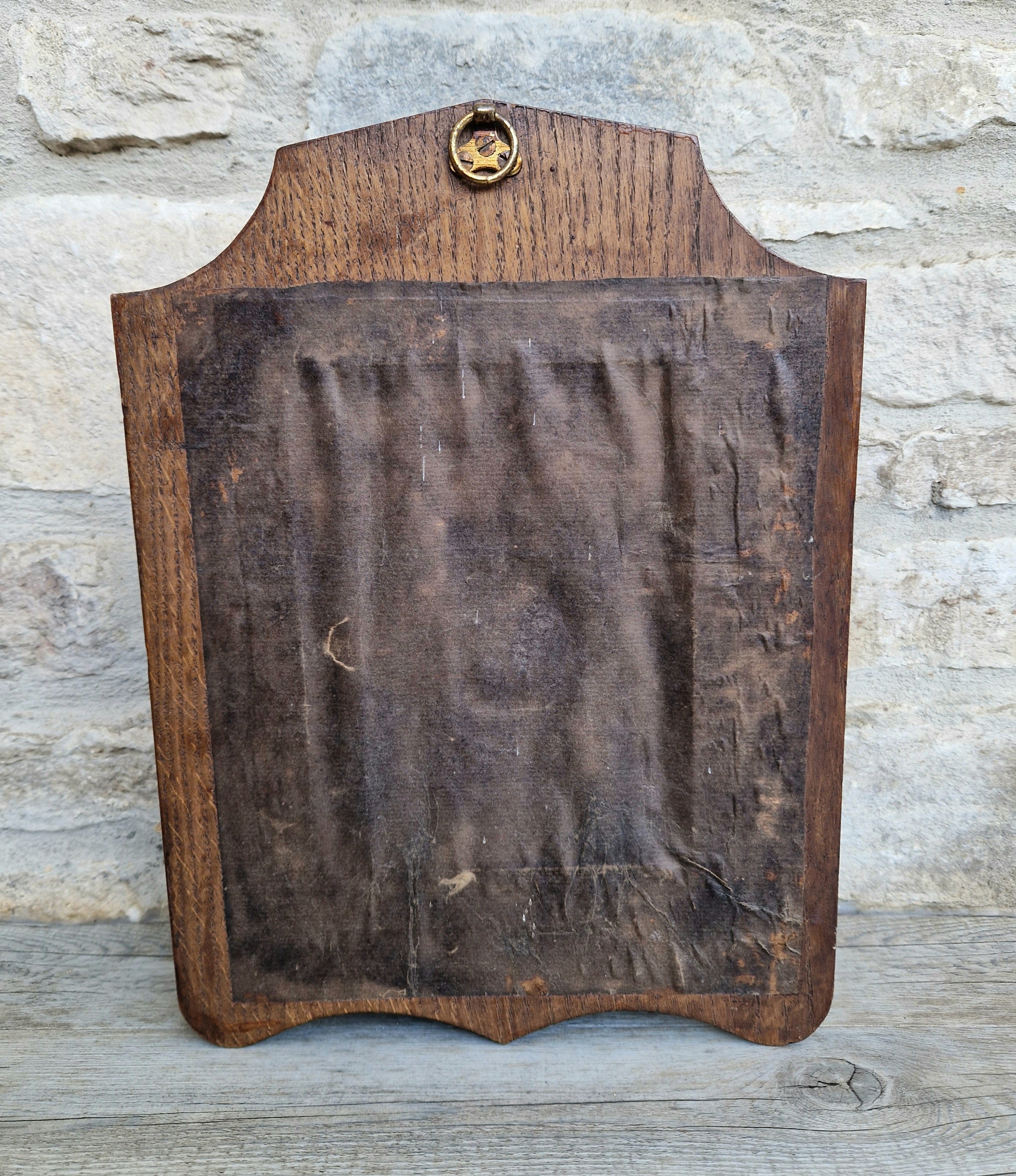English Oak Arts & Crafts Wall Mirror Bevelled And Beaded Antique Mirror With Shelf And Hooks