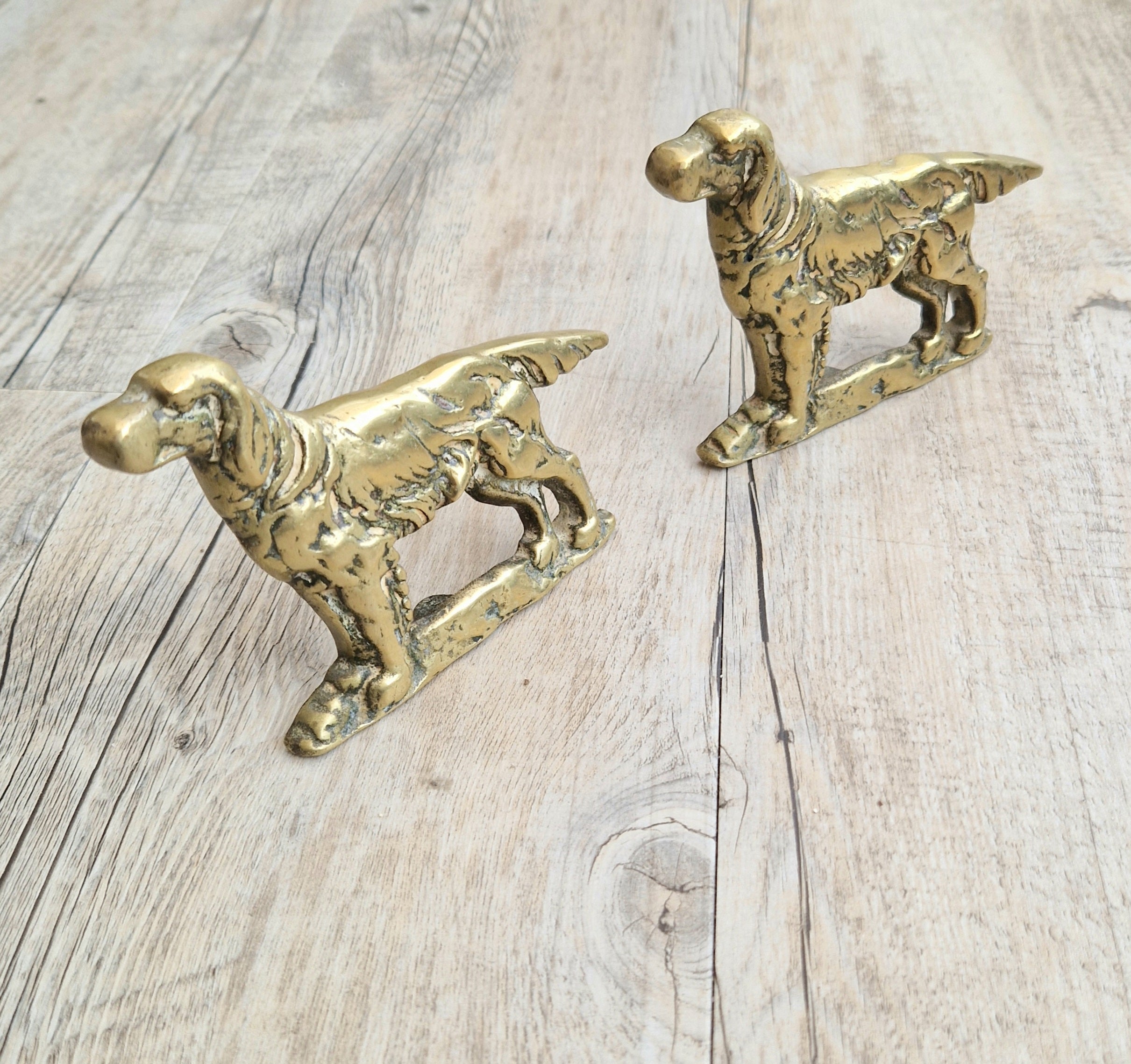 Pair of Vintage Brass Irish Setter Dogs Half Mold Stand Desk Ornaments