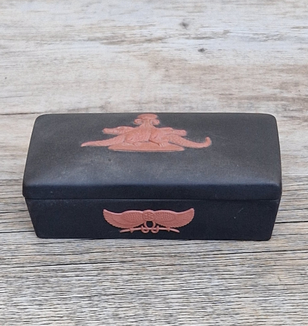 Wedgwood Black Jasperware Terracotta Egyptian Crocodiles Trinket Box