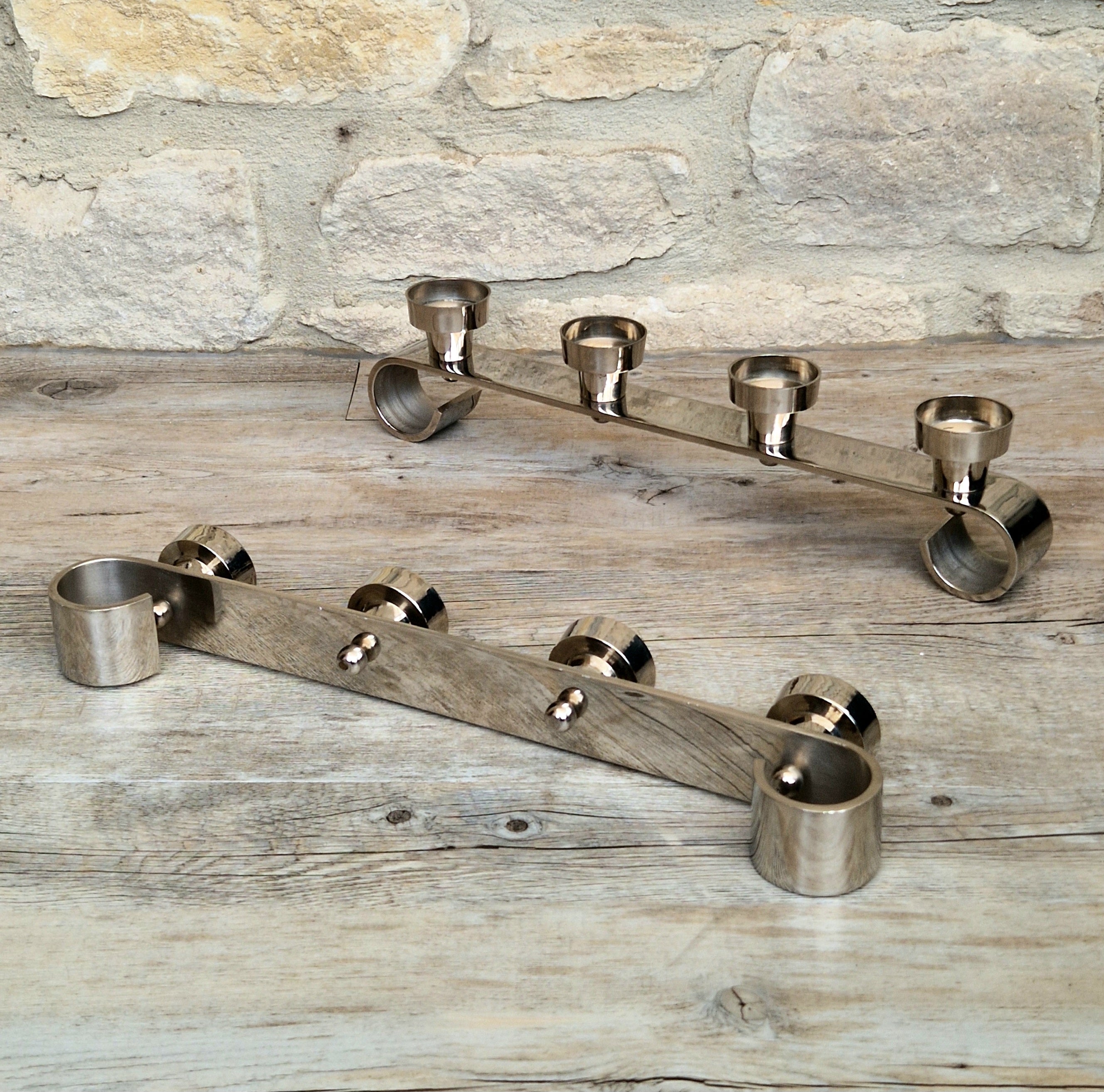 Pair MCM Futurist Chromed Stainless Steel Candle Holders Multi Candelabra Tealight Holders