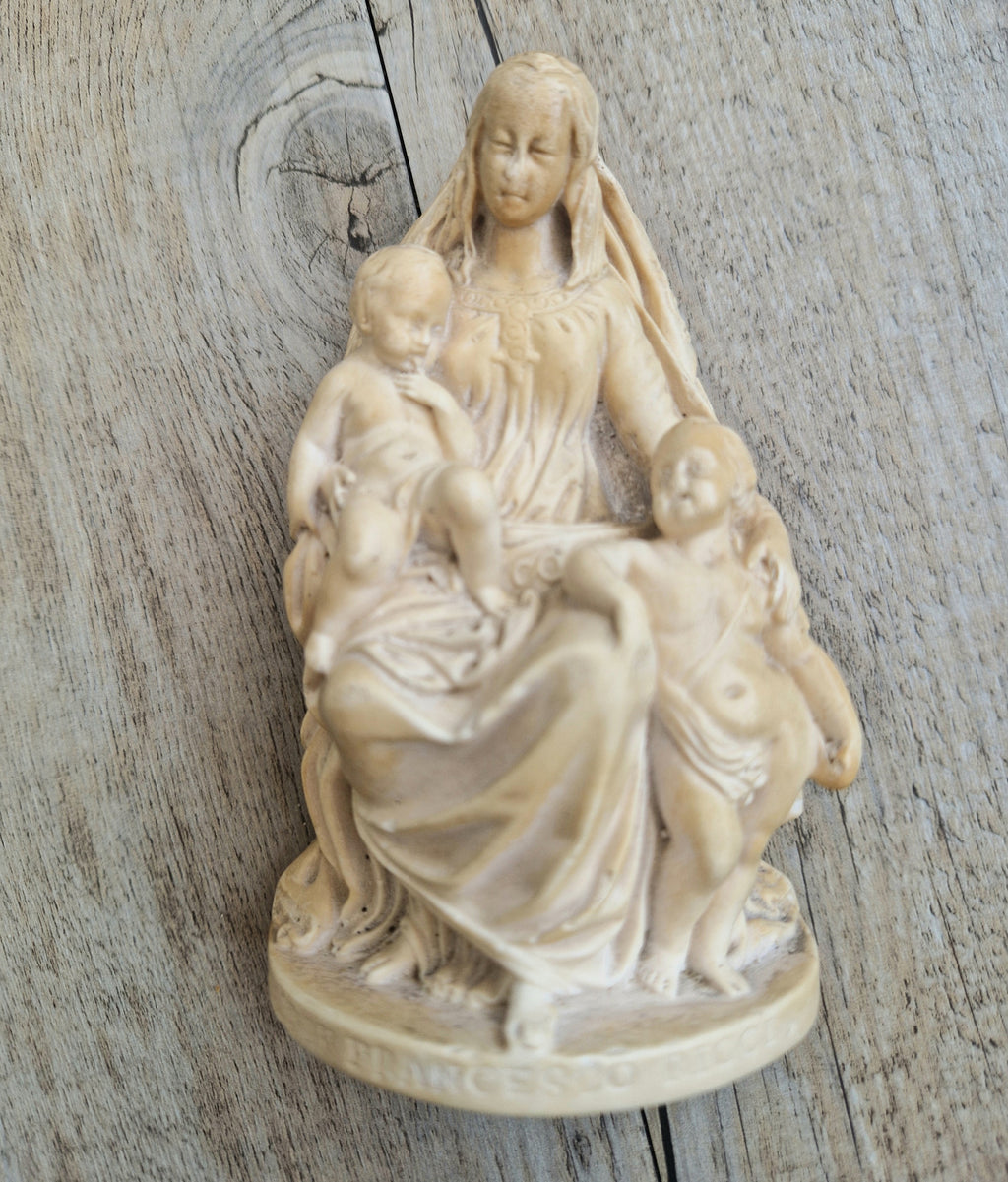 19th Century Antique Meerschaum Figurine Madonna & Child, St John Cherub. Hand-Carved Italian Grand Tour.