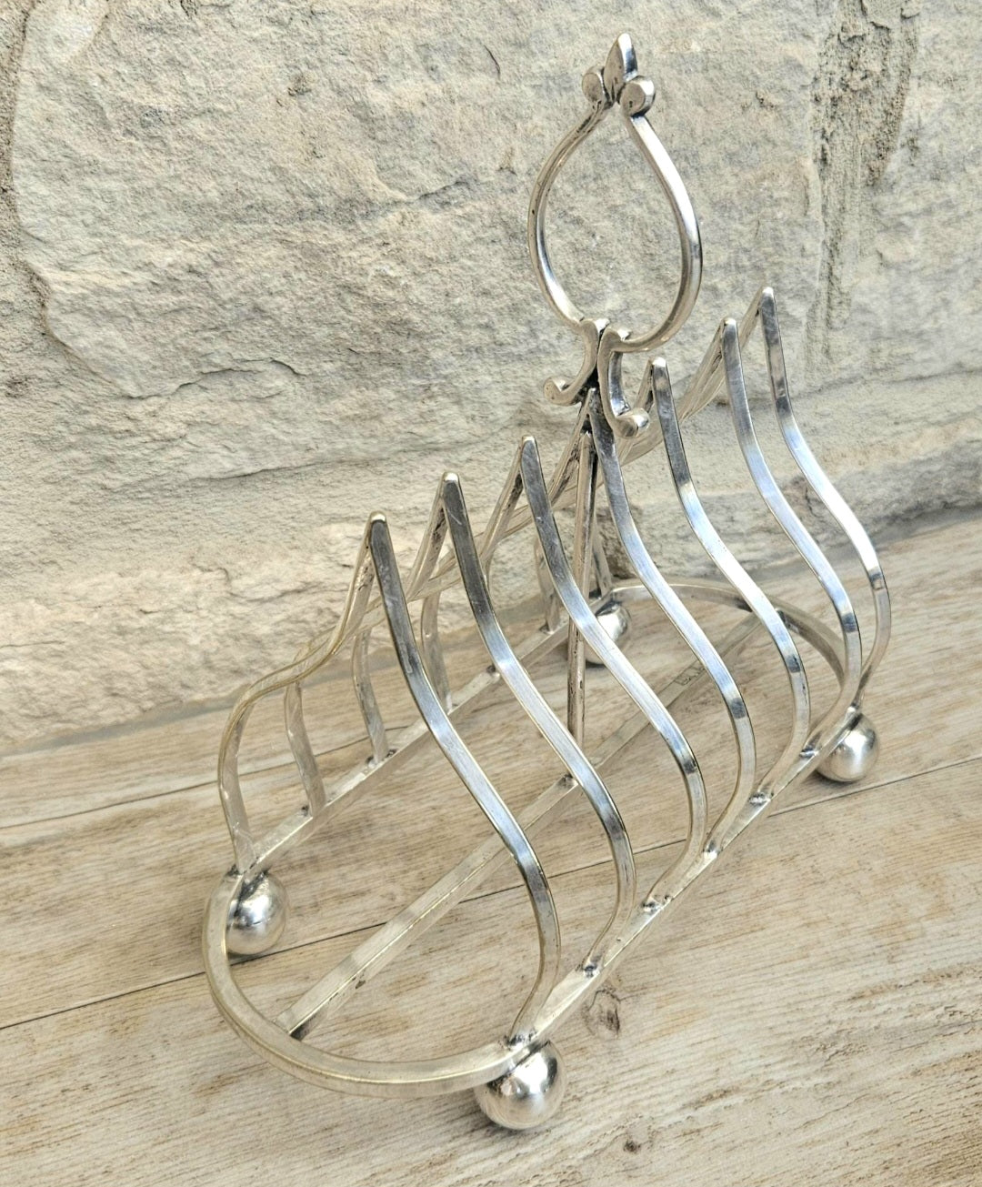 Antique Gothic Style Large Silver Plated Toast Rack Ball Feet