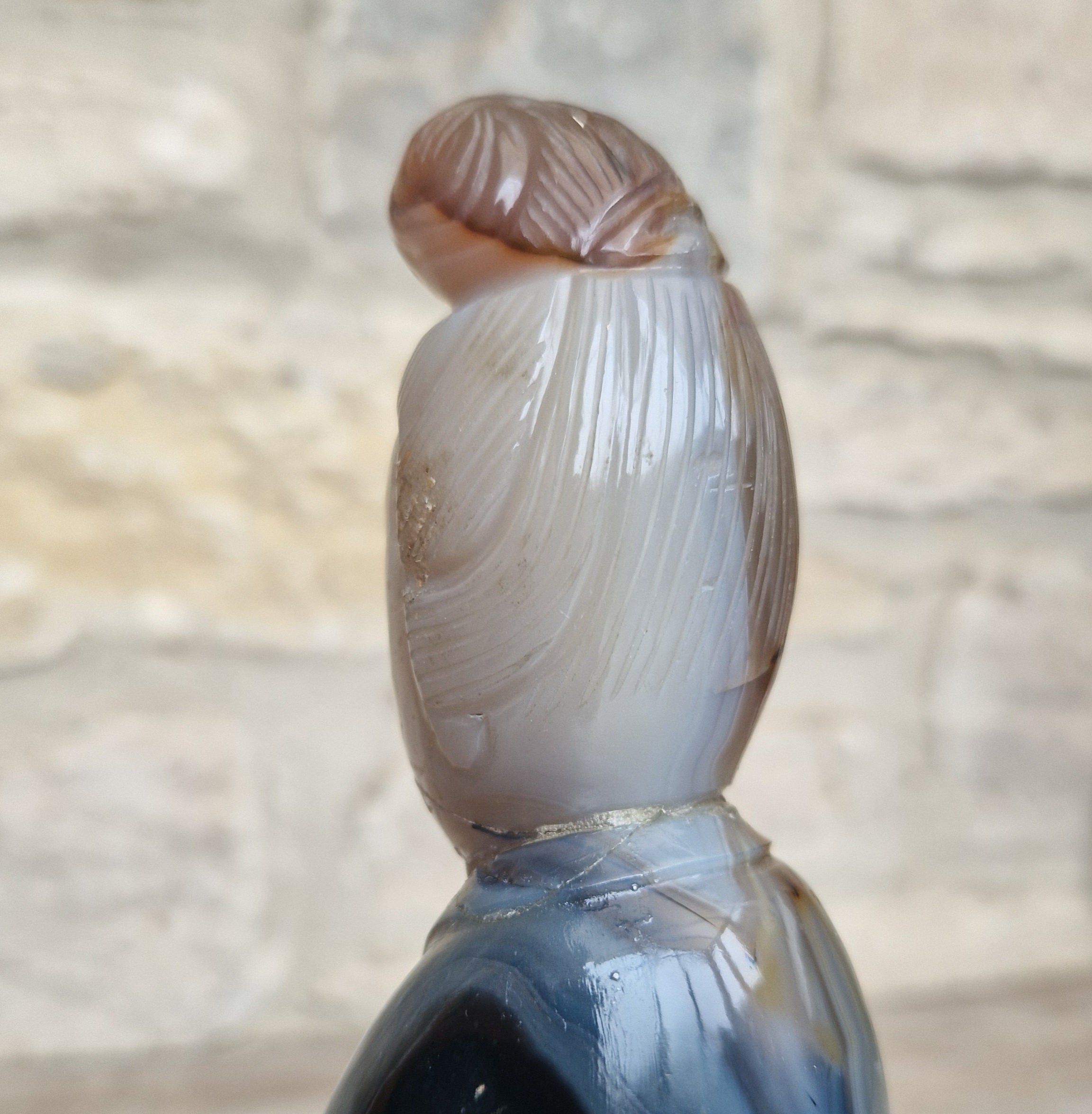 Antique Carved Chinese Agate Figure Kuan Yin Bodhisattva of Compassion *Repair