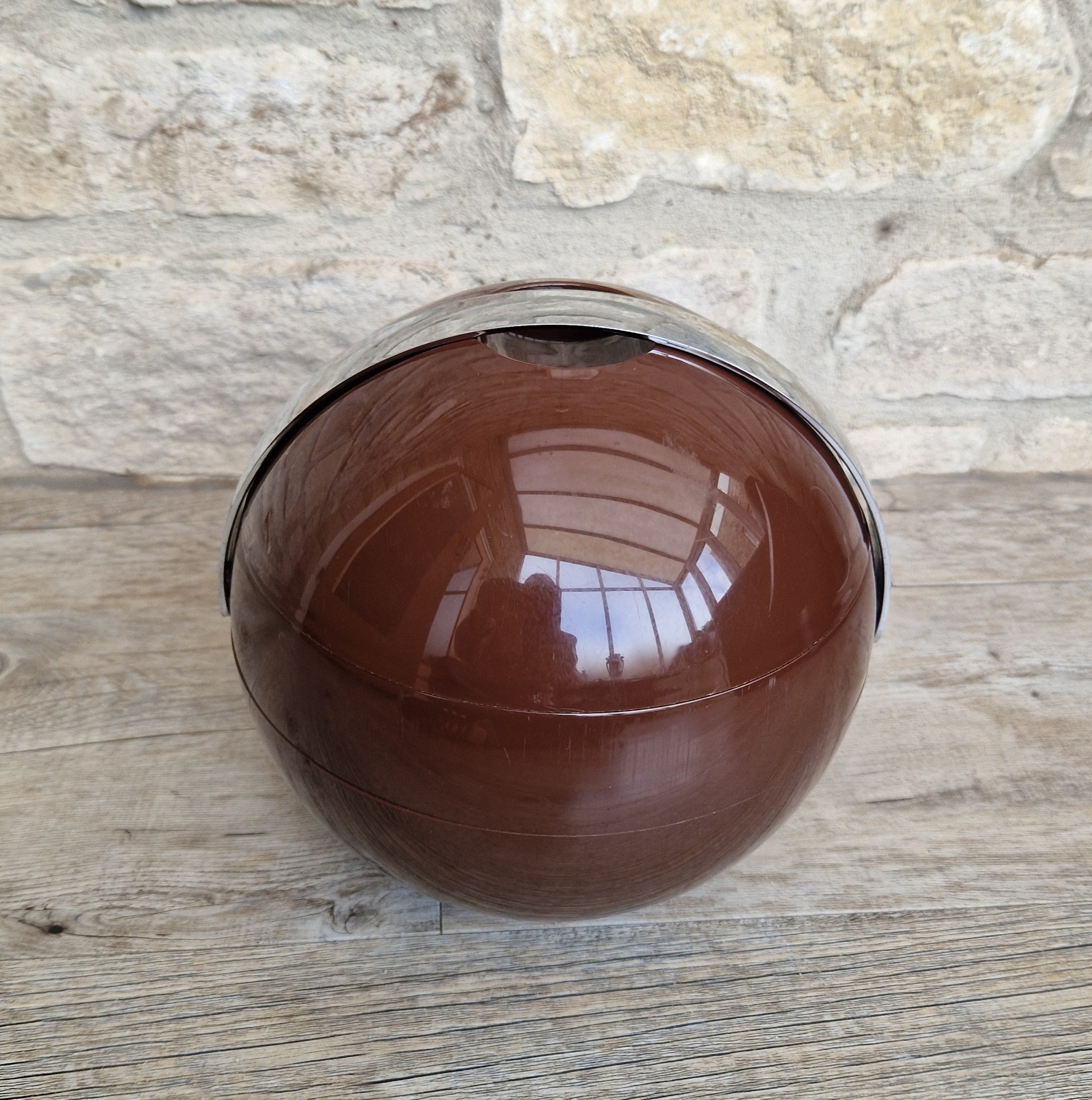 Vintage Guzzini Deep Brown Stella Ice Bucket Designed by Paolo Tilche 1970s