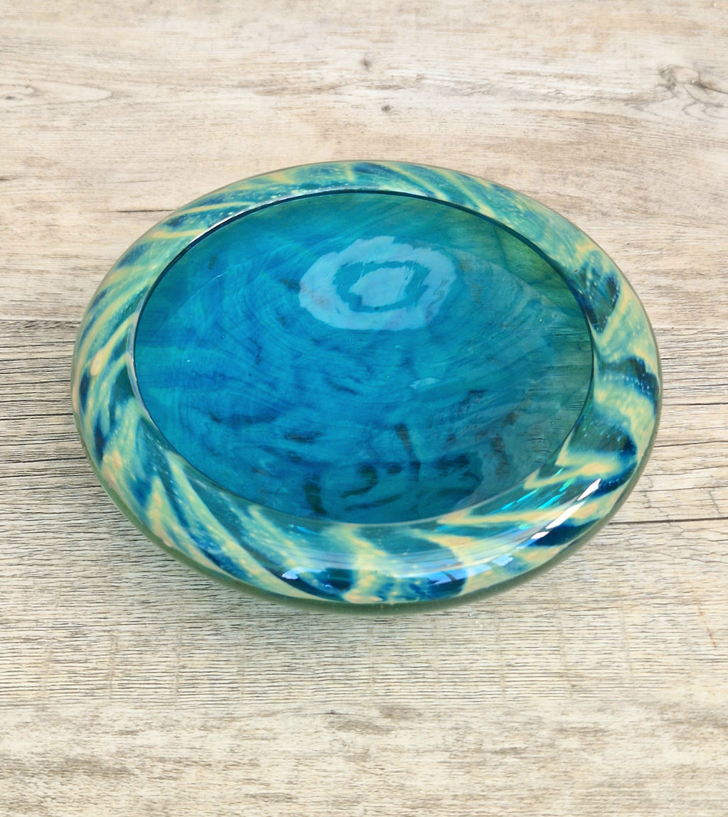 Mdina Glass Green Whirlpool Bowl Vintage 1970s Michael Harris Art Glass Malta