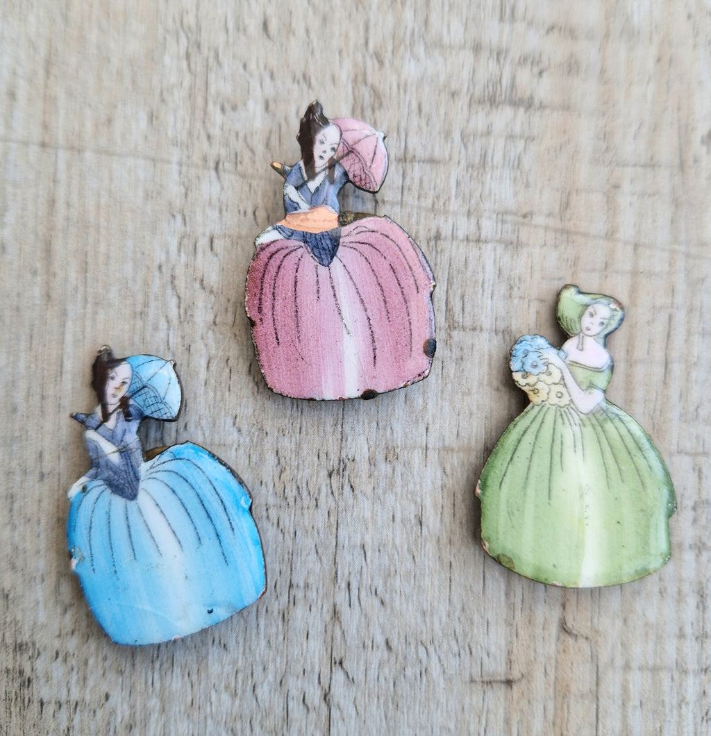 3 x Antique Art Deco Enamelled Brass Ladies Name Place Menu Holder Clips