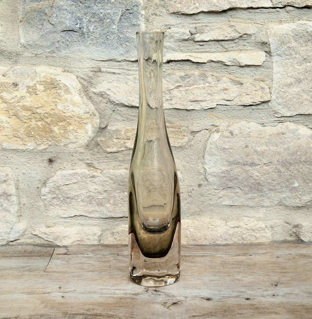 Rare Mid Century Heavy Hand Blown Triple Sommerso Art Glass Bottle Vase 31cm
