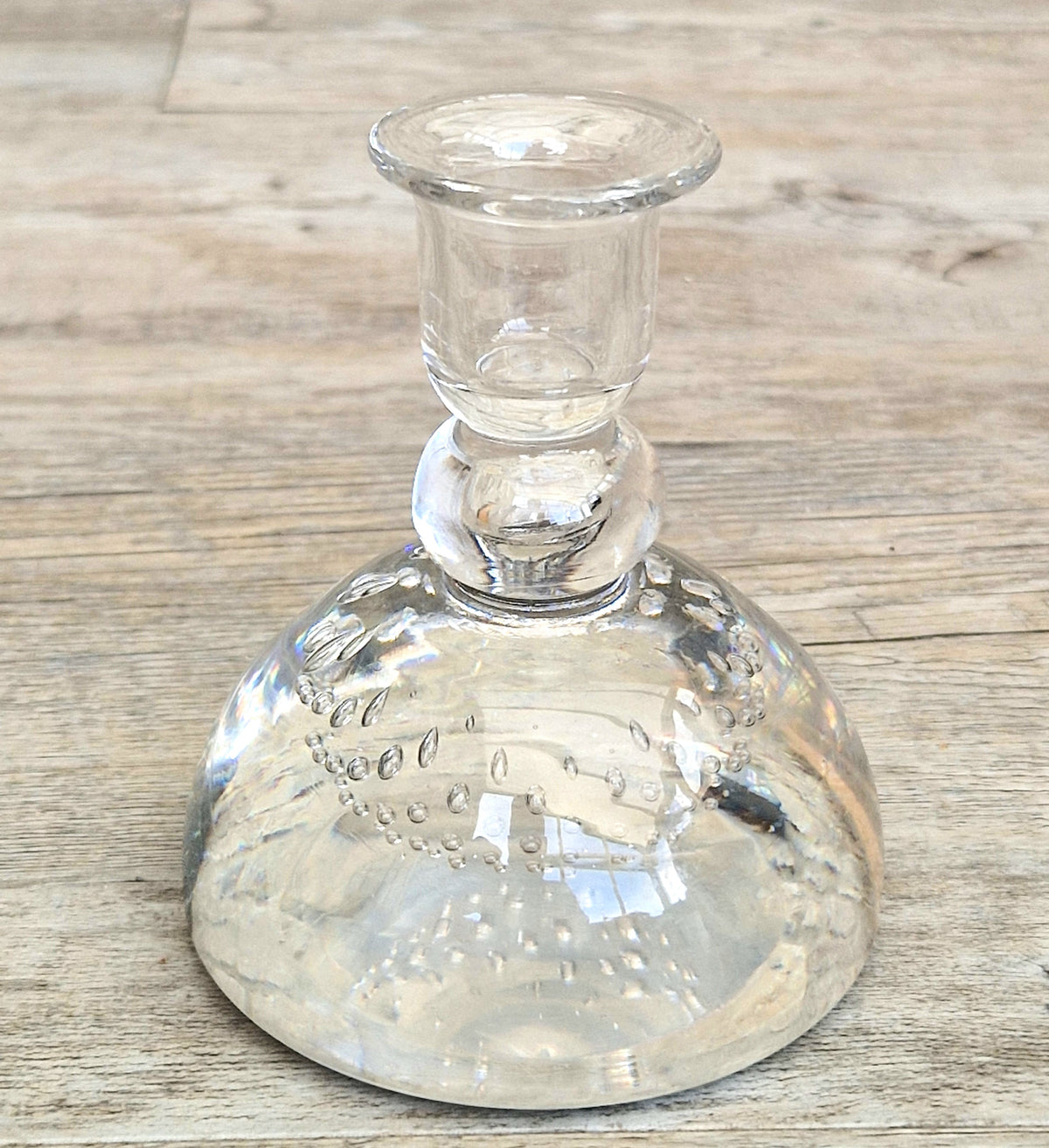 Rare Whitefriars 1940s Clear Controlled Bubble Candlestick 9318 William Wilson