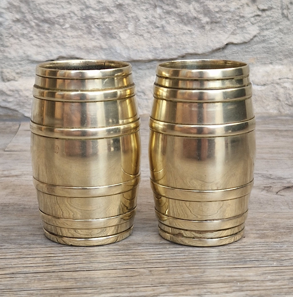 Pair of Vintage Brass Bound Barrel Table Match Holders Desk Pen Holders