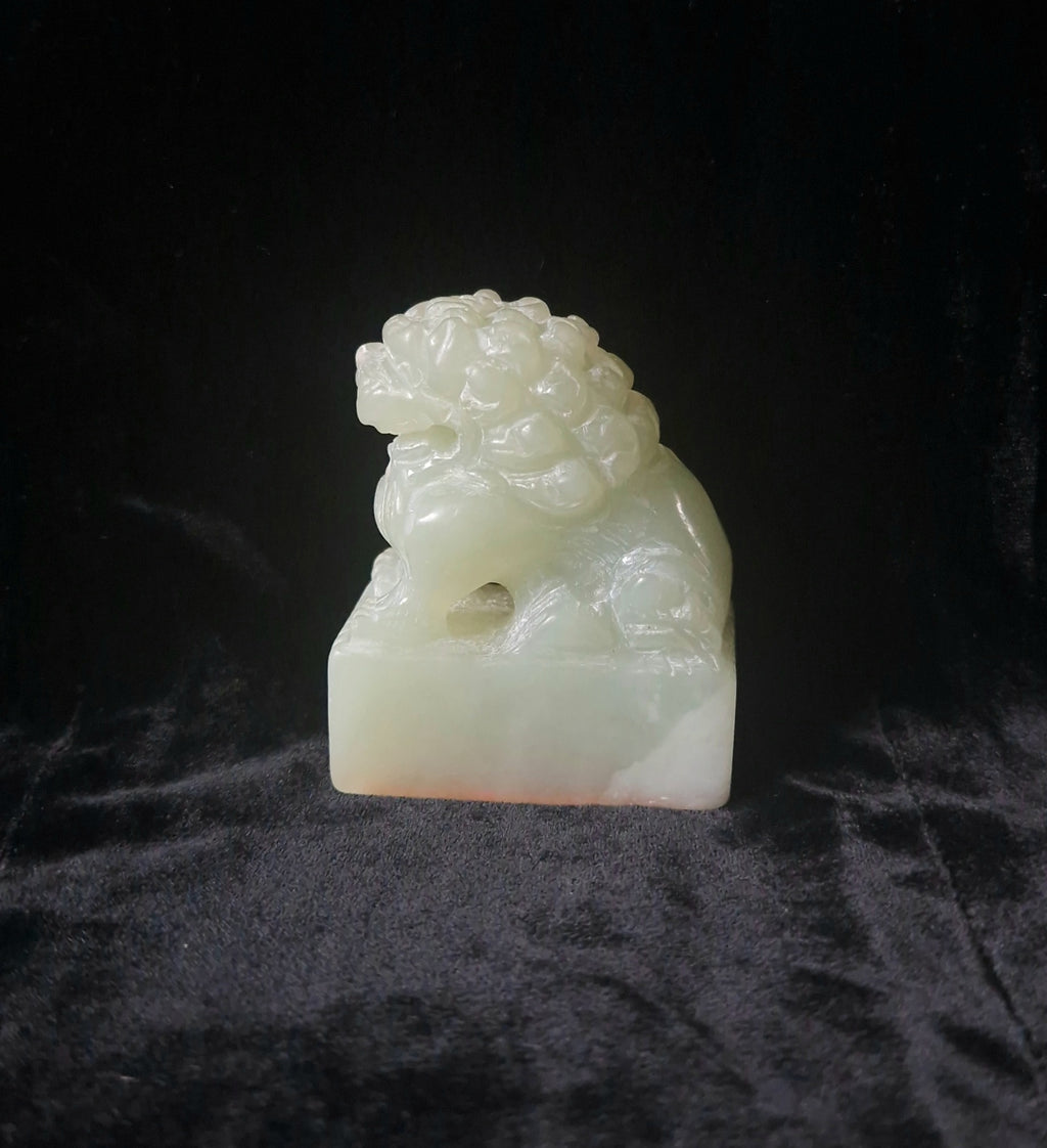 Antique Chinese Carved Jade Foo Dog Lion Chop Stamp 6cm