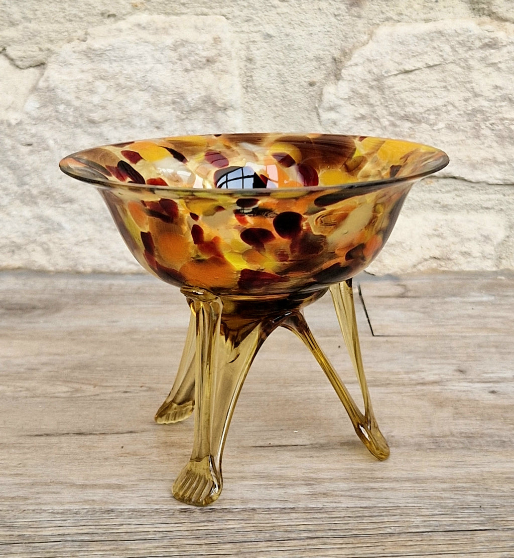 Vintage Italian Style Art Glass Bowl Confetti Glass Three Legged Tripod Bowl