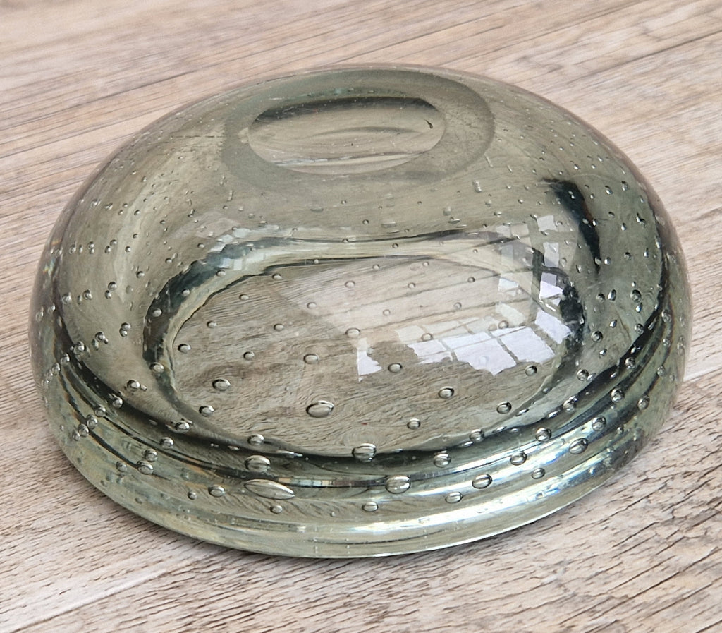 Vintage Whitefriars Sea Green Controlled Bubble Glass Bowl 9099 Mid Century Bullicante Dish
