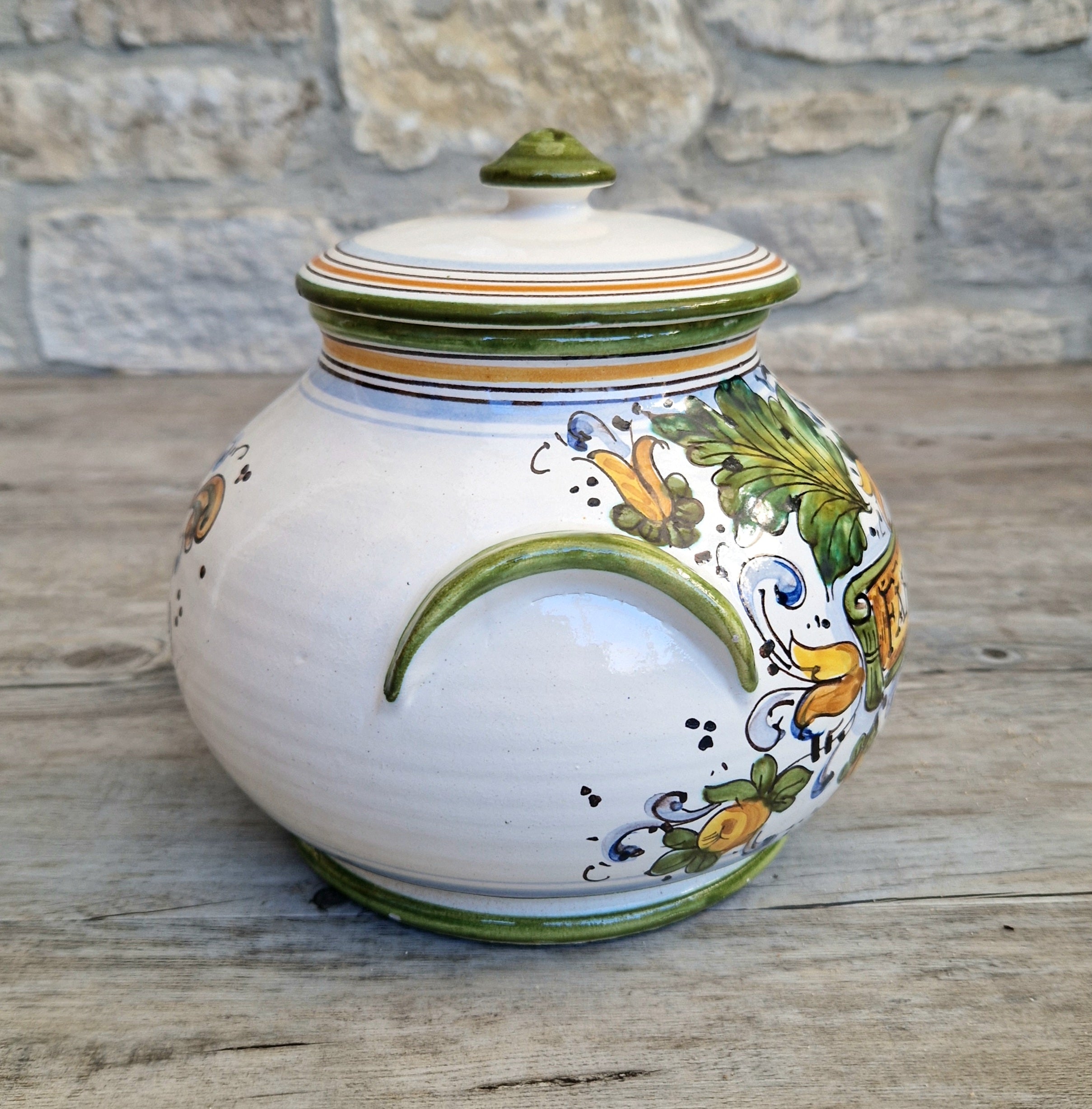 Deruta Italian Majolica Ceramic Lidded Flour Jar Vintage Kitchen Decor