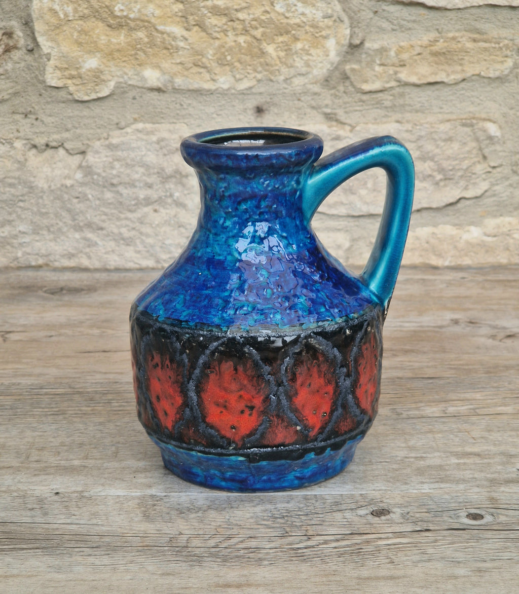 Bay Keramik West German Fat Lava Pottery Jug Vase Mid-Century Bright Blue Vintage