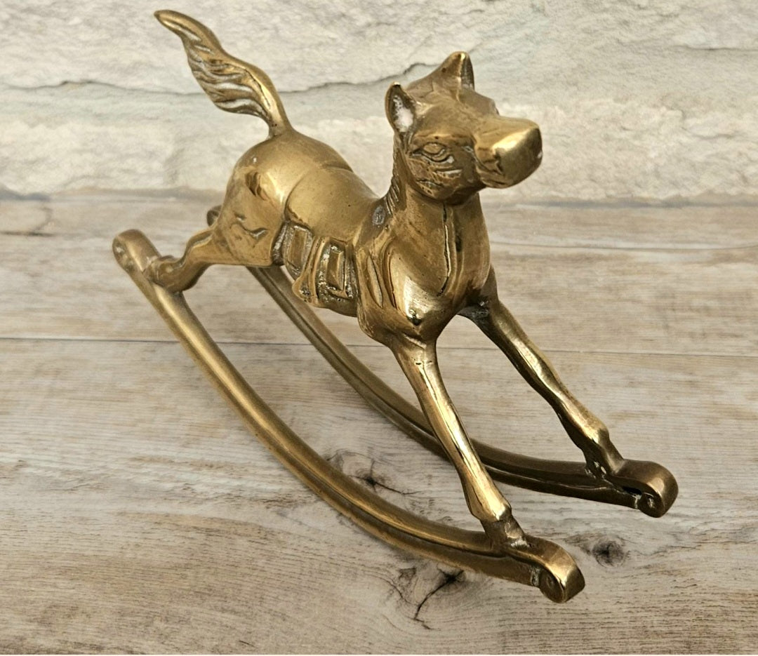 Vintage Brass Rocking Horse Ornament Medium Size 1980s Decorative Collectible Home Décor Figure