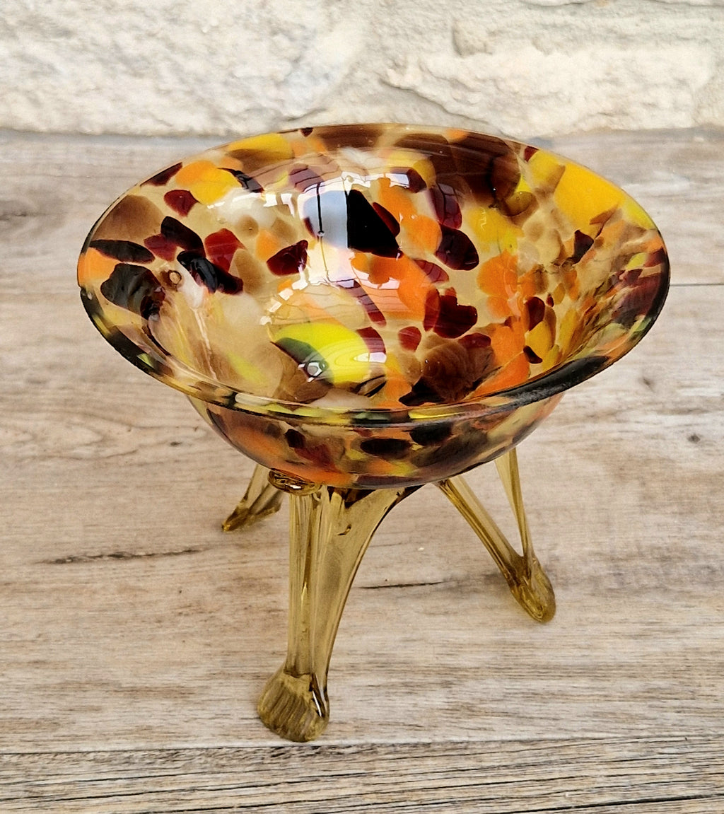 Vintage Italian Style Art Glass Bowl Confetti Glass Three Legged Tripod Bowl