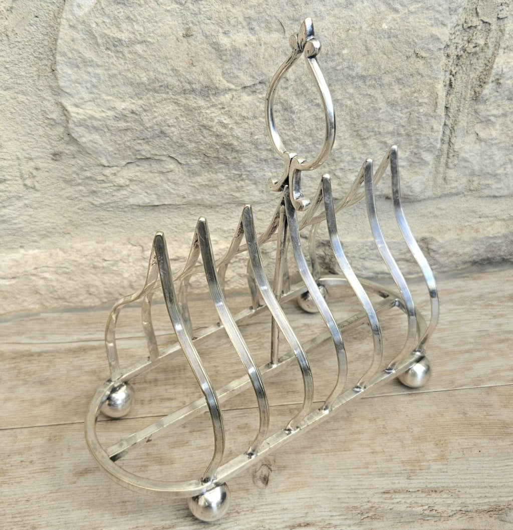 Antique Gothic Style Large Silver Plated Toast Rack Ball Feet