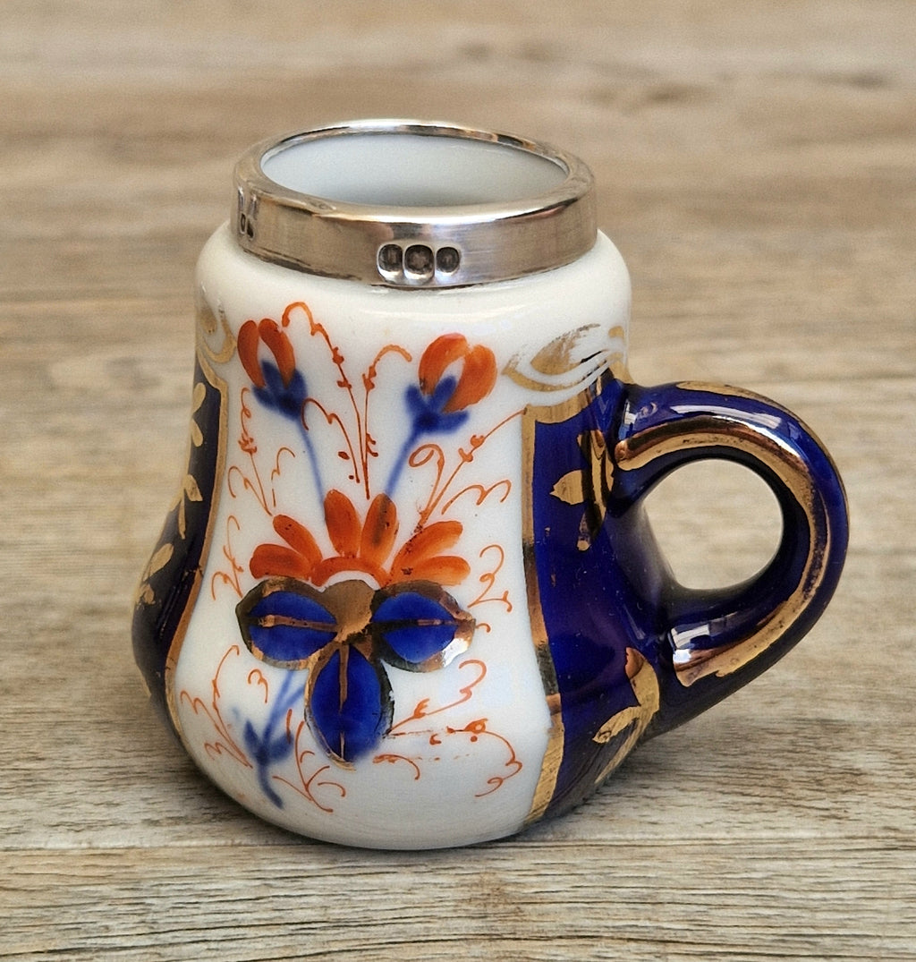Antique 1904 London Sterling Silver Imari Cruet Set Salt Pepper Mustard Pot Victorian Condiment