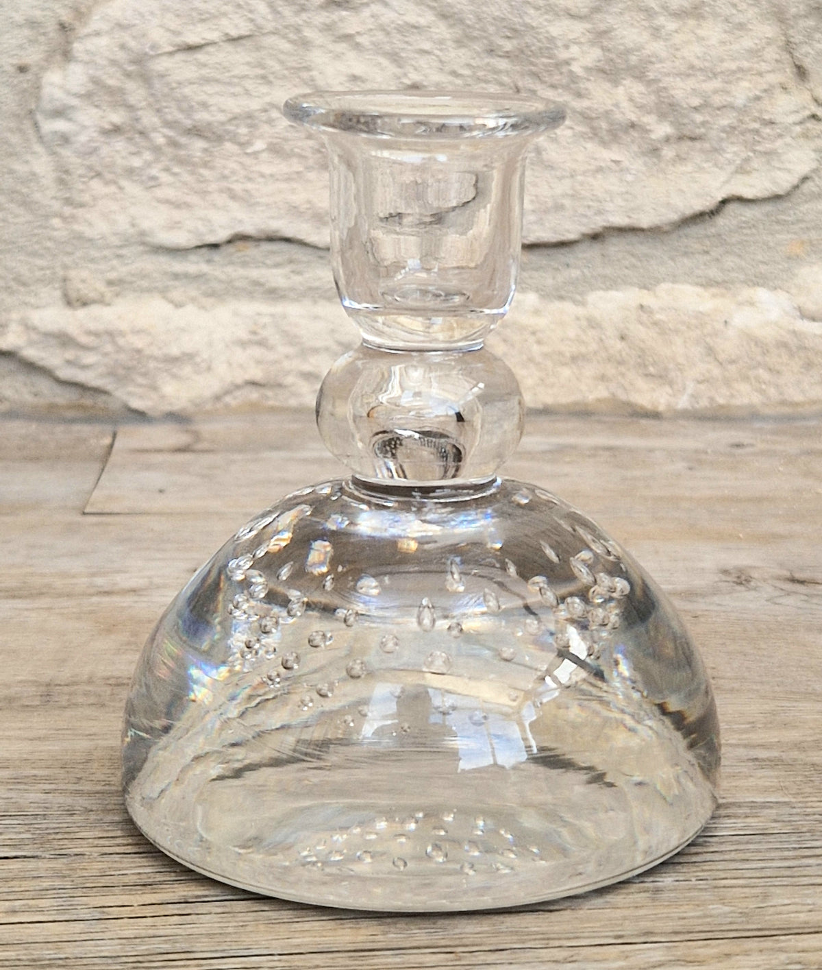 Rare Whitefriars 1940s Clear Controlled Bubble Candlestick 9318 William Wilson