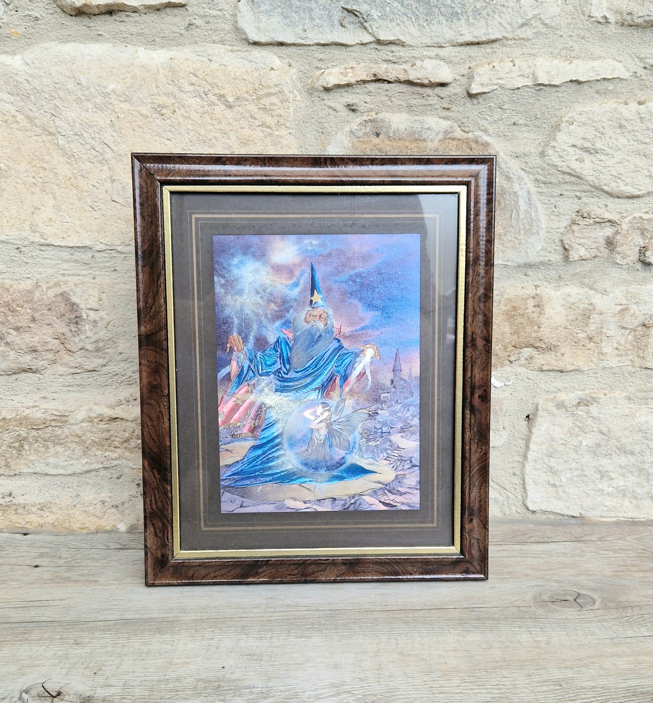 Dufex Foil Print Fairy Magic 3D Effect Fantasy Art Wizard Fairy Framed 1980's Vintage