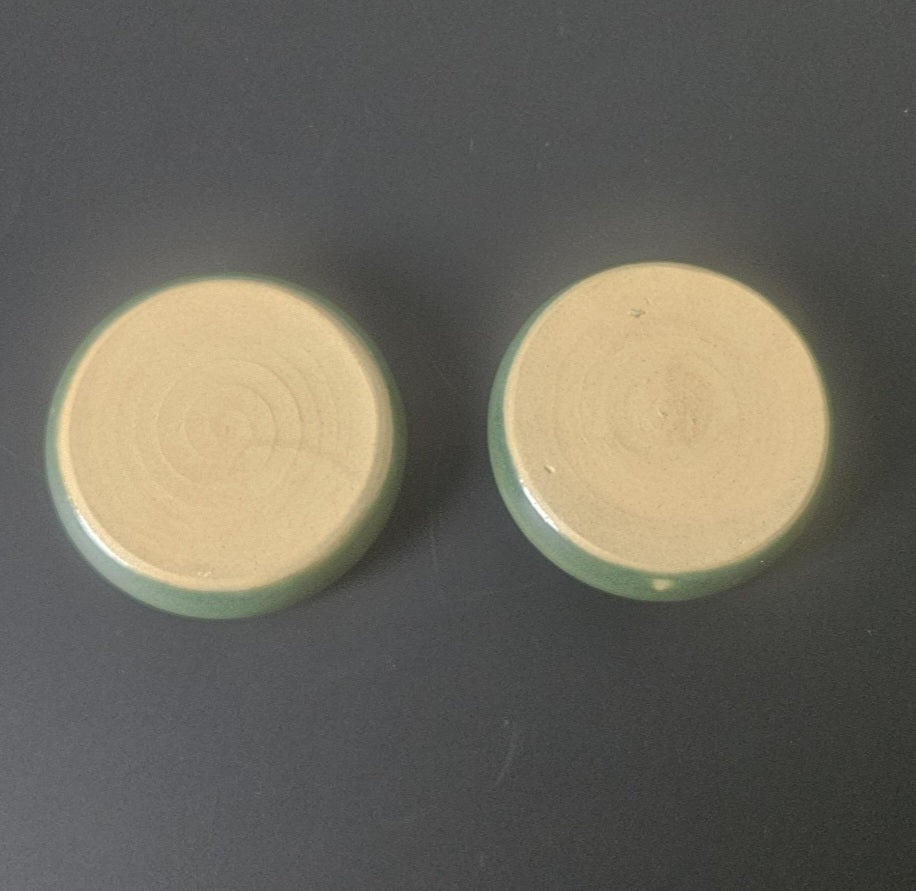 Handmade Pair of Turquoise Green Pottery Tea Light Candle Holders Crackle Glass Studio Pottery Unusual