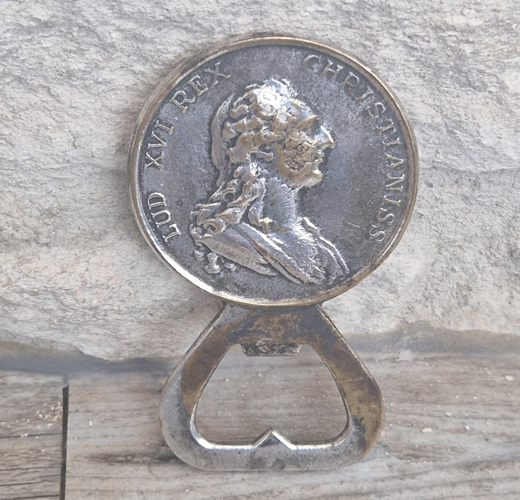 Vintage Silver Plated Brass Louis XVI Marie Antoinette Coin Bottle Opener 8.1cm