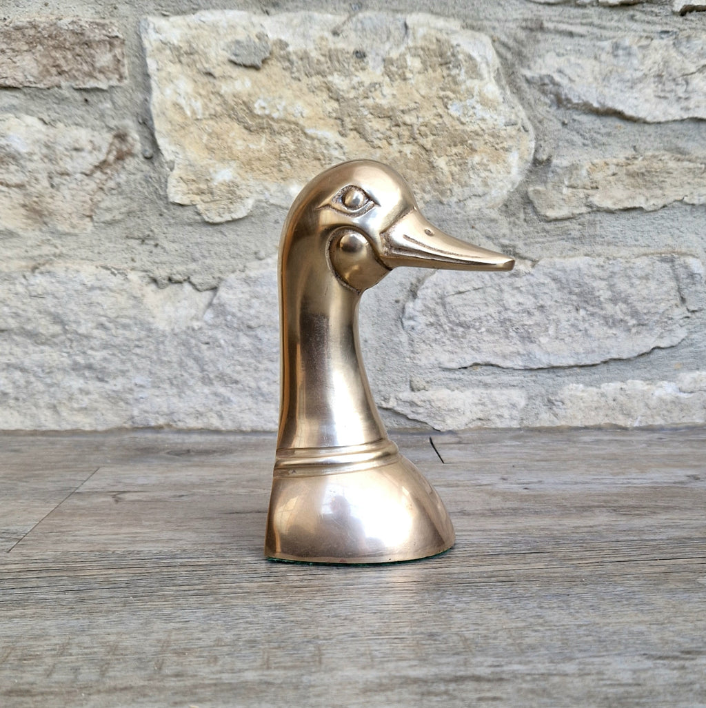 1950s Brass Duck Head Figurine Single Brass Duck Bookend Ornament