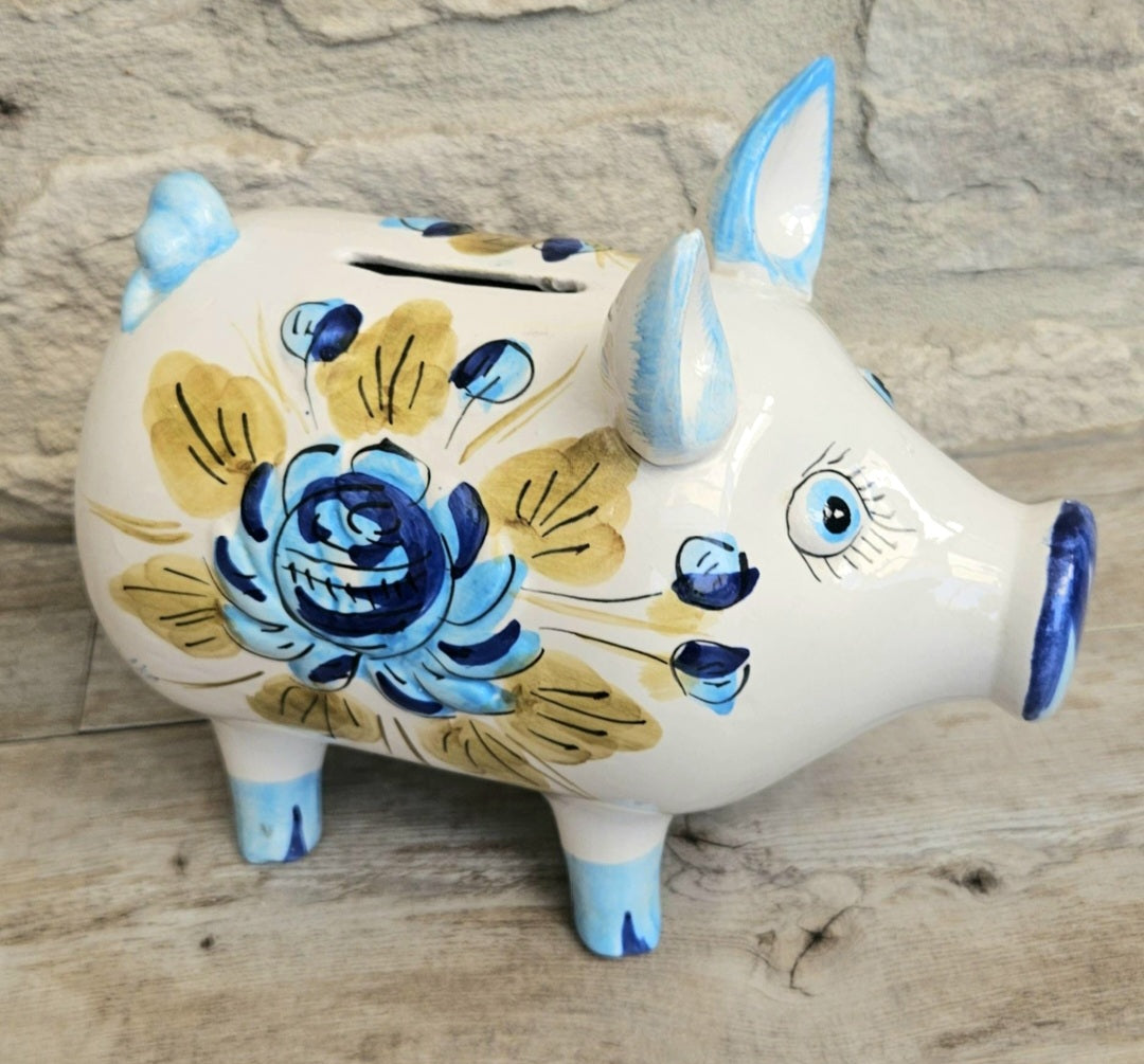 Midcentury Italian Large Pottery Pig Money Box Piggy Bank Decorative Vintage Ceramic.