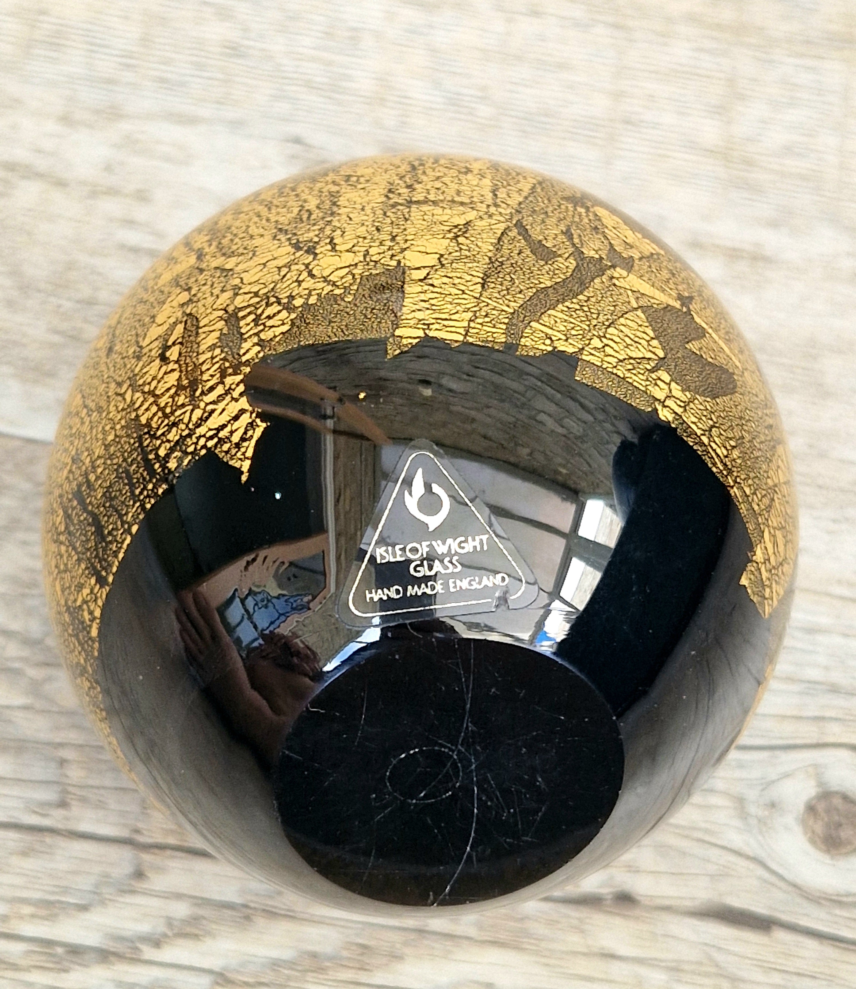 Isle of Wight Art Glass Black Azurene Ball Paperweight Michael Harris 1970s England