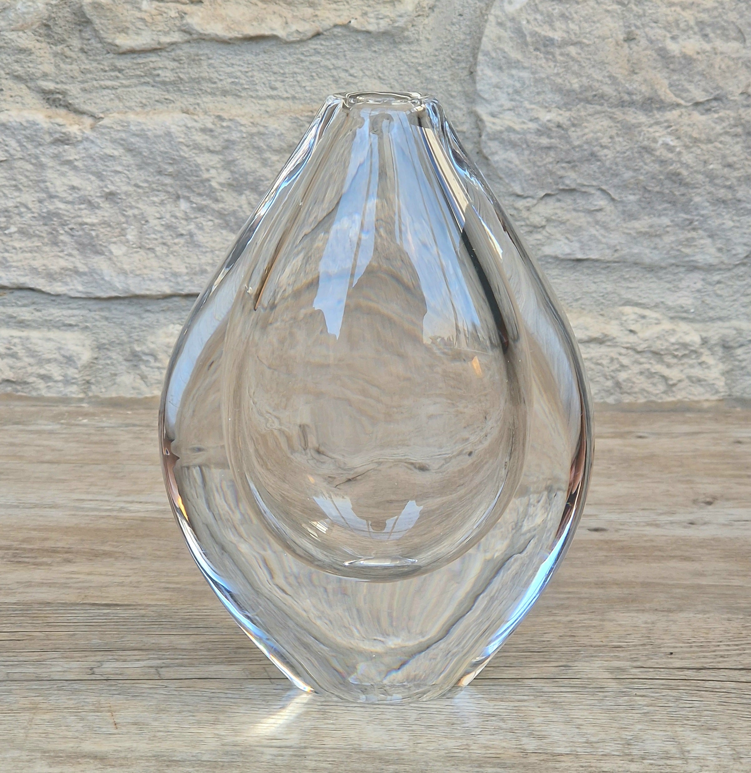 Vintage Orrefors PU3632 Crystal Teardrop Vase Mid Century Swedish Art Glass Sven Palmqvist 16cm