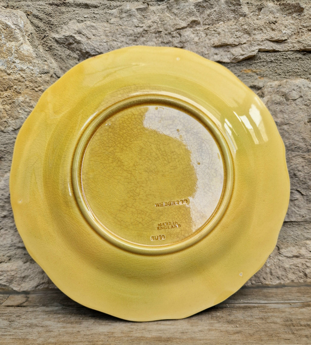 Rare Vintage Wedgwood Majolica Yellow Ground Strawberry Vine Plate 1930s English Pottery Exceptional Condition Grape Leaf & Berries