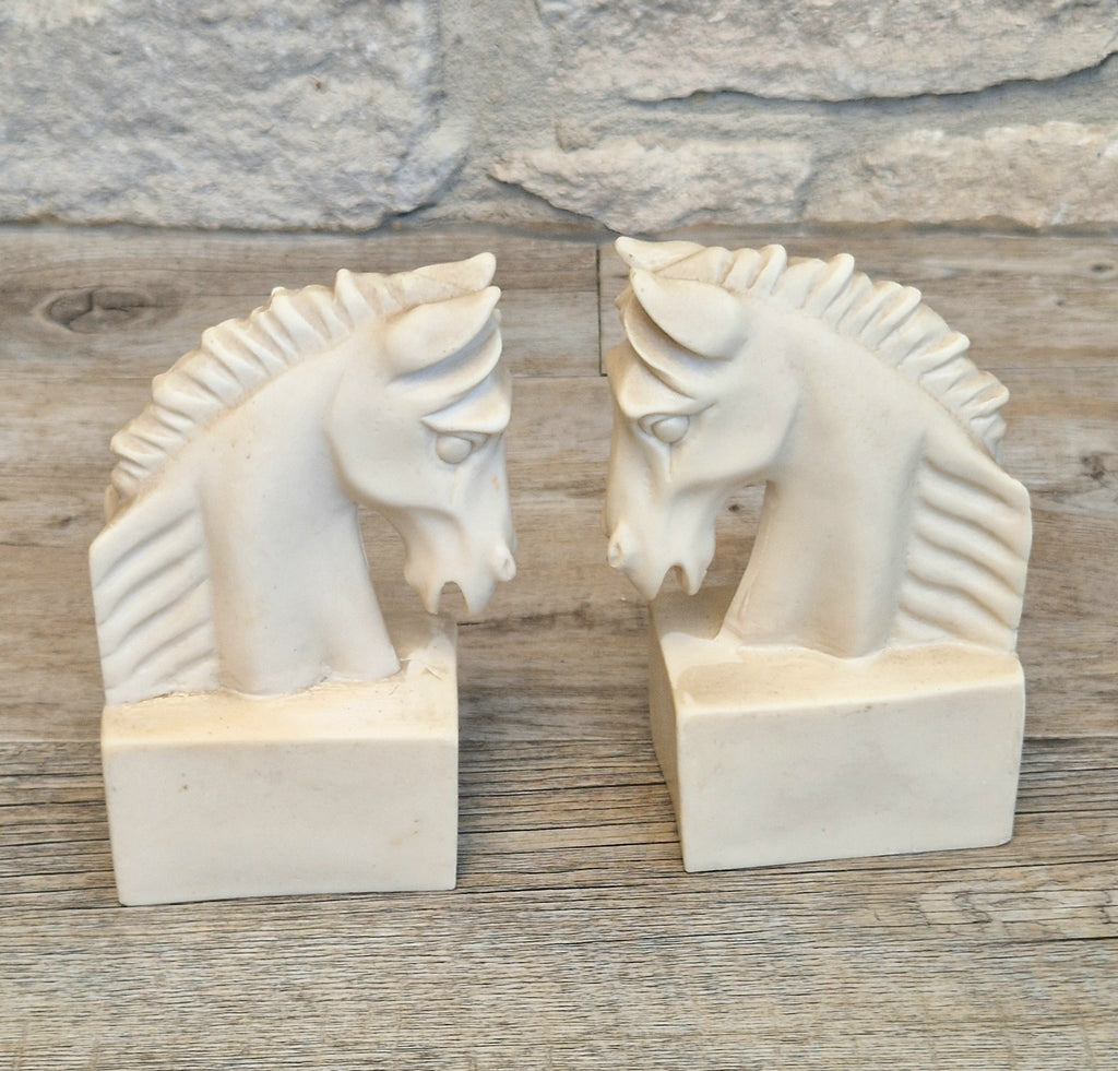 Vintage Continental White Stallion Horse Head Resin Book Ends Ornaments