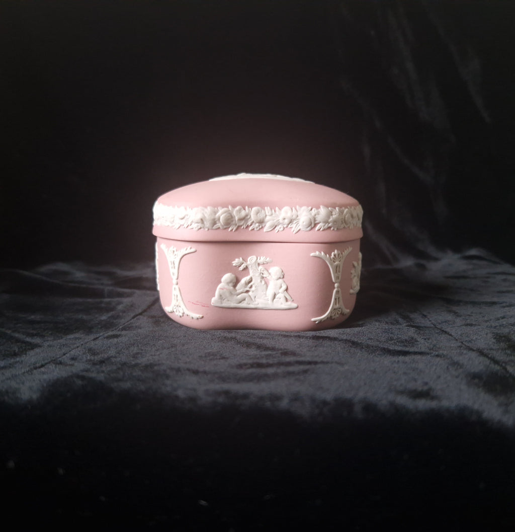 Vintage Wedgwood Pink Jasperware Kidney Shape Lidded Trinket Pot