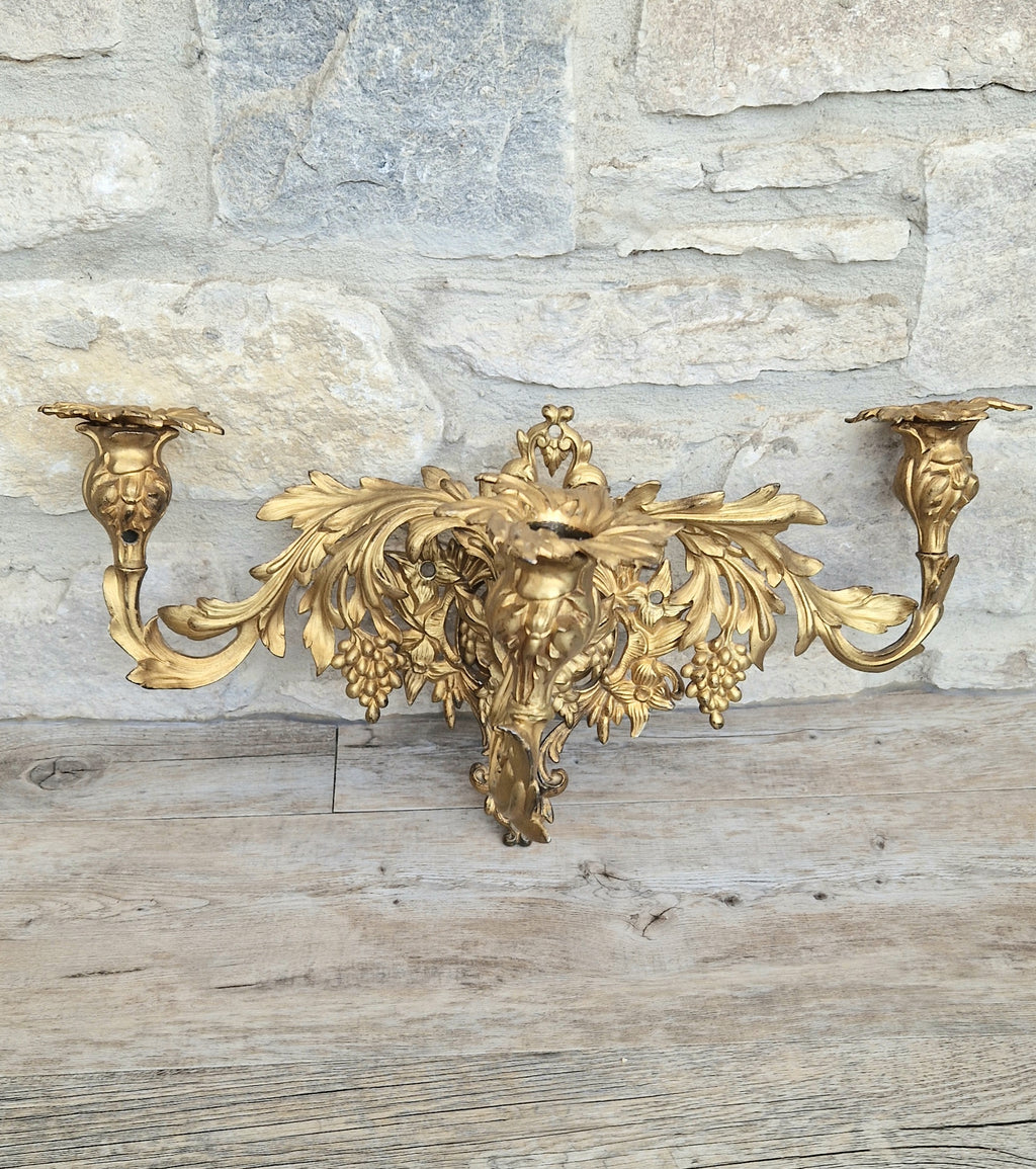 A Single French Louis XV Style Gilt Bronze 3 Branch Applique Sconce c.1900