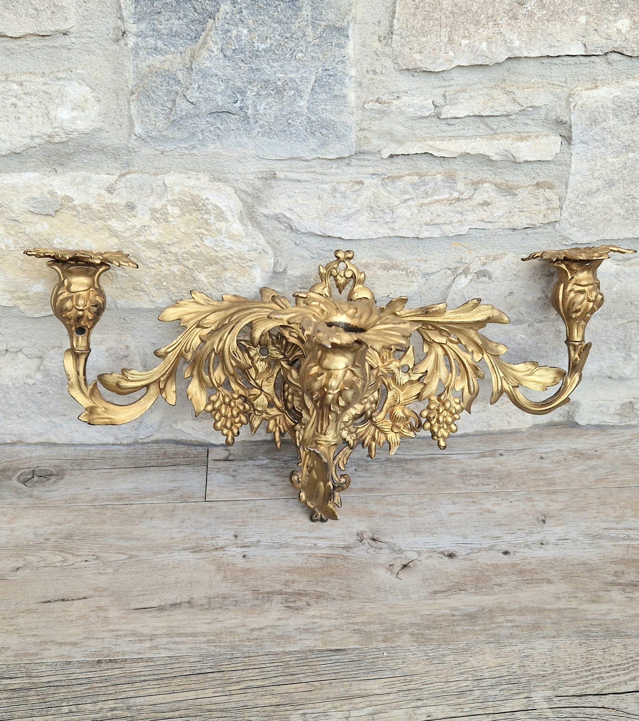 A Single French Louis XV Style Gilt Bronze 3 Branch Applique Sconce c.1900