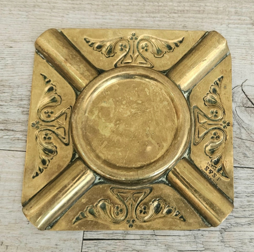 Antique Art Nouveau Brass Ashtray Joseph Sankey Made in England