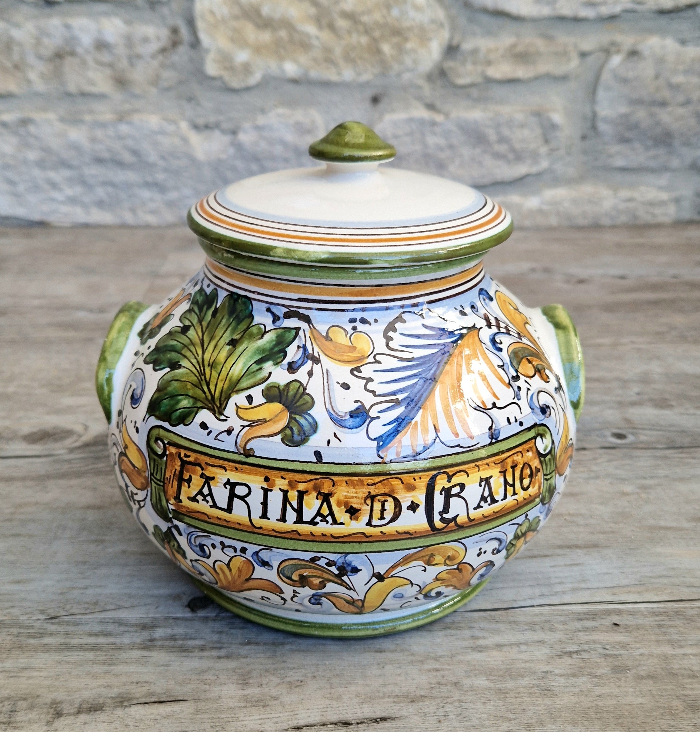 Deruta Italian Majolica Ceramic Lidded Flour Jar Vintage Kitchen Decor