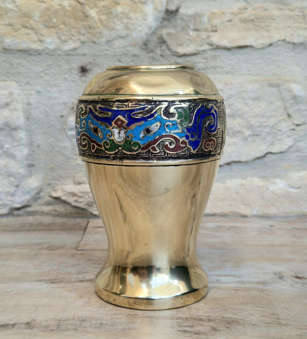 Chinese Late Qing Champleve Enamelled Bronze Small Vase 19th Century Antique