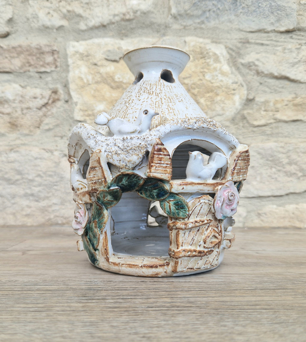 Vintage Pottery Large Bird House Essential oil Diffuser Handmade Pottery Ark Pottery Made England Heavy 1kg 135grams Dove Cote Bird House