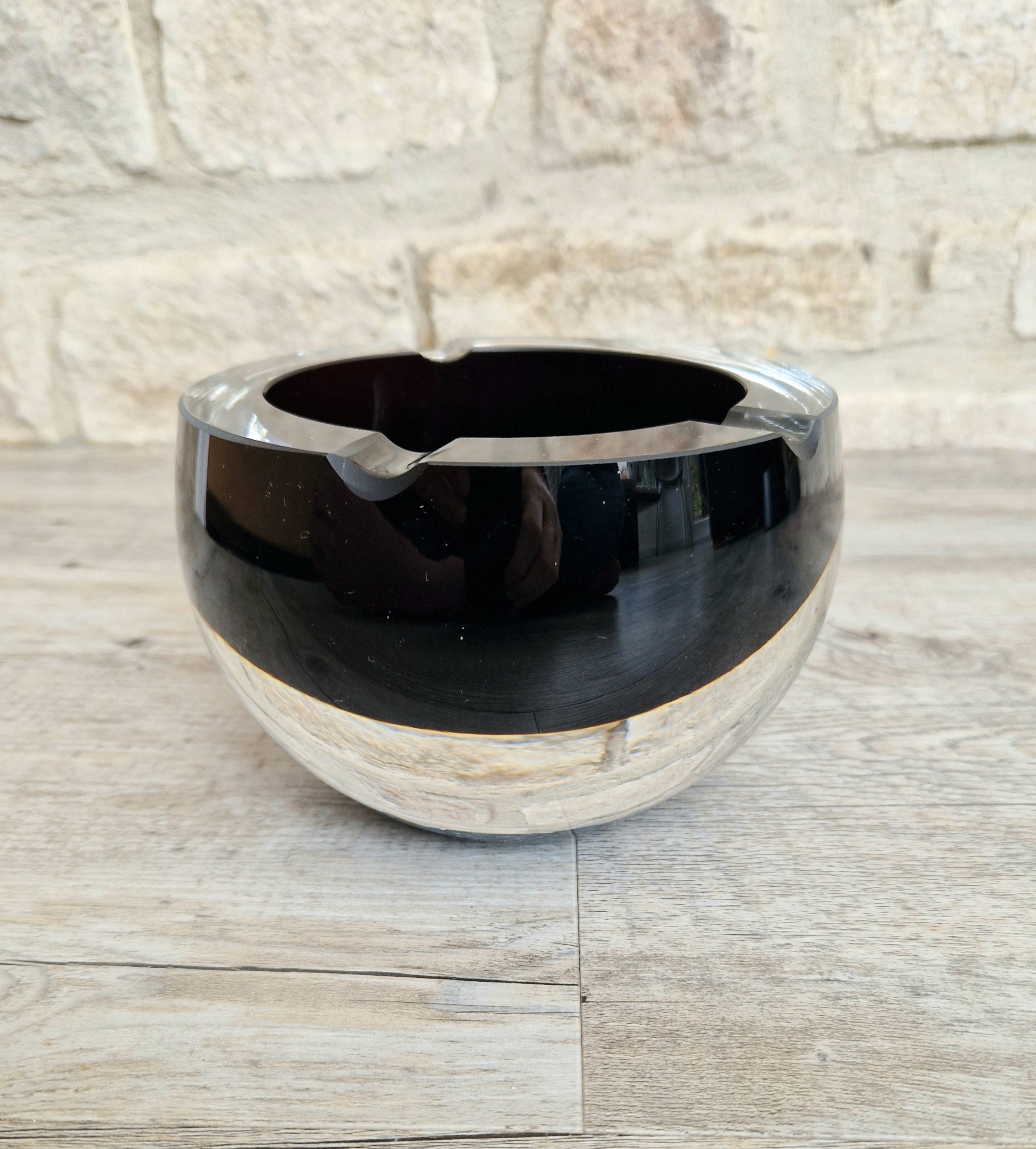 Large 1960's Vintage Antonio da Ros Murano Glass Cigar Ashtray Cenedese Black Sommerso