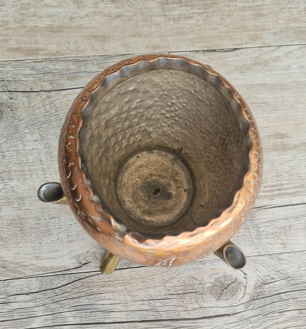 Pair of Antique Japanese Aesthetic Movement Arts & Crafts Copper And Brass Faux Bois Jardinieres