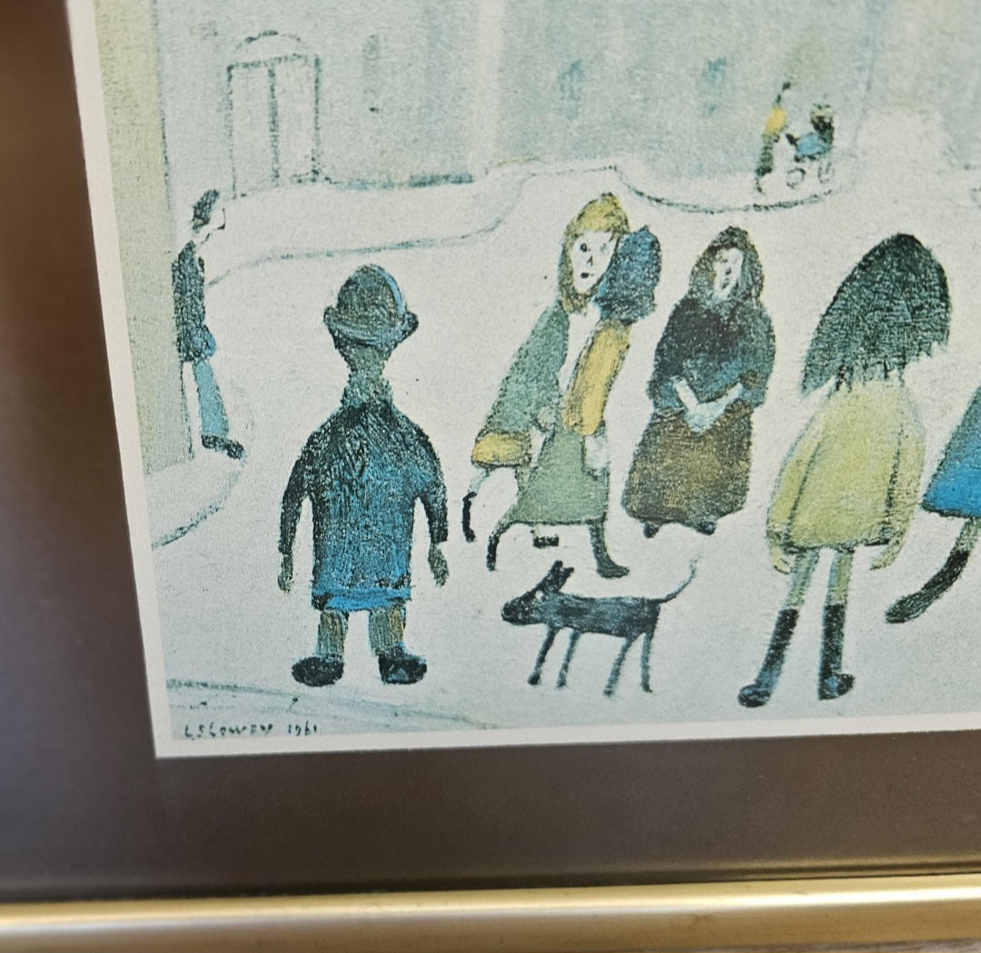 Lowry Under the Arch (1961) Framed Print Vintage 1970s Industrial England Art Collectible 32cm X 15cm