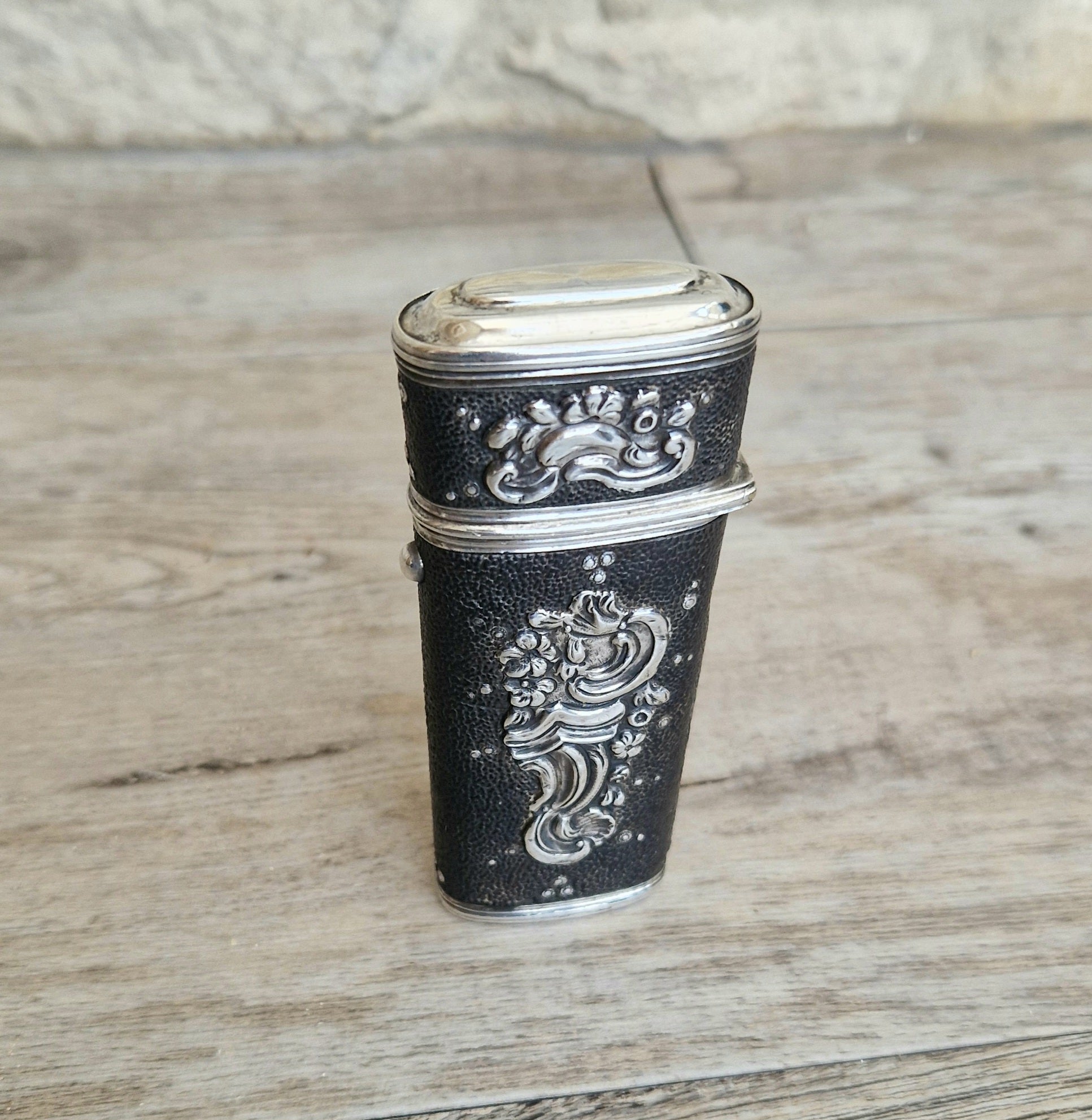 18th Century Etui French Black Shagreen & Silver Necessaire Case Rare Early Example
